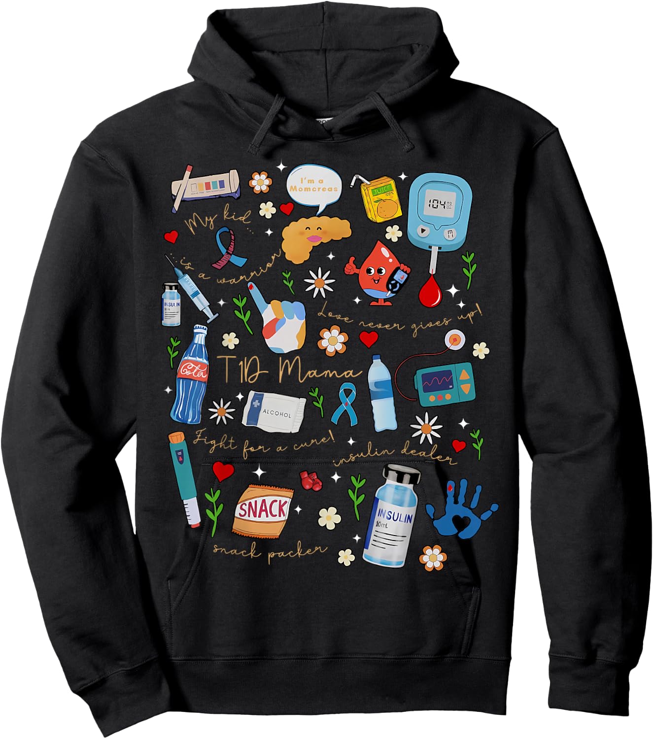 Type 1 Moms Diabetes Fall Aesthetic Diabetes Awareness Hoodie - Hoodie | Black