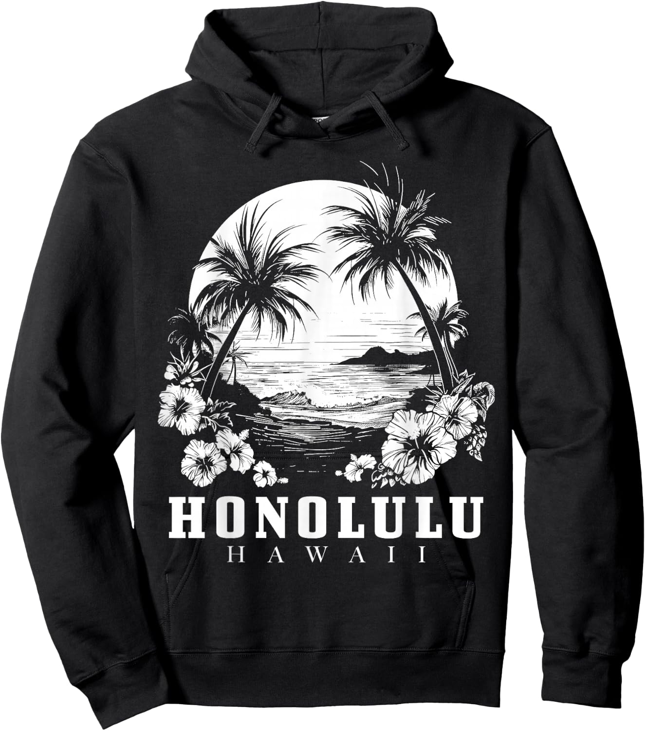 Honolulu Hawaii Hawaiian Hibiscus Flowers Surfer Souvenir Hoodie - Hoodie | Black