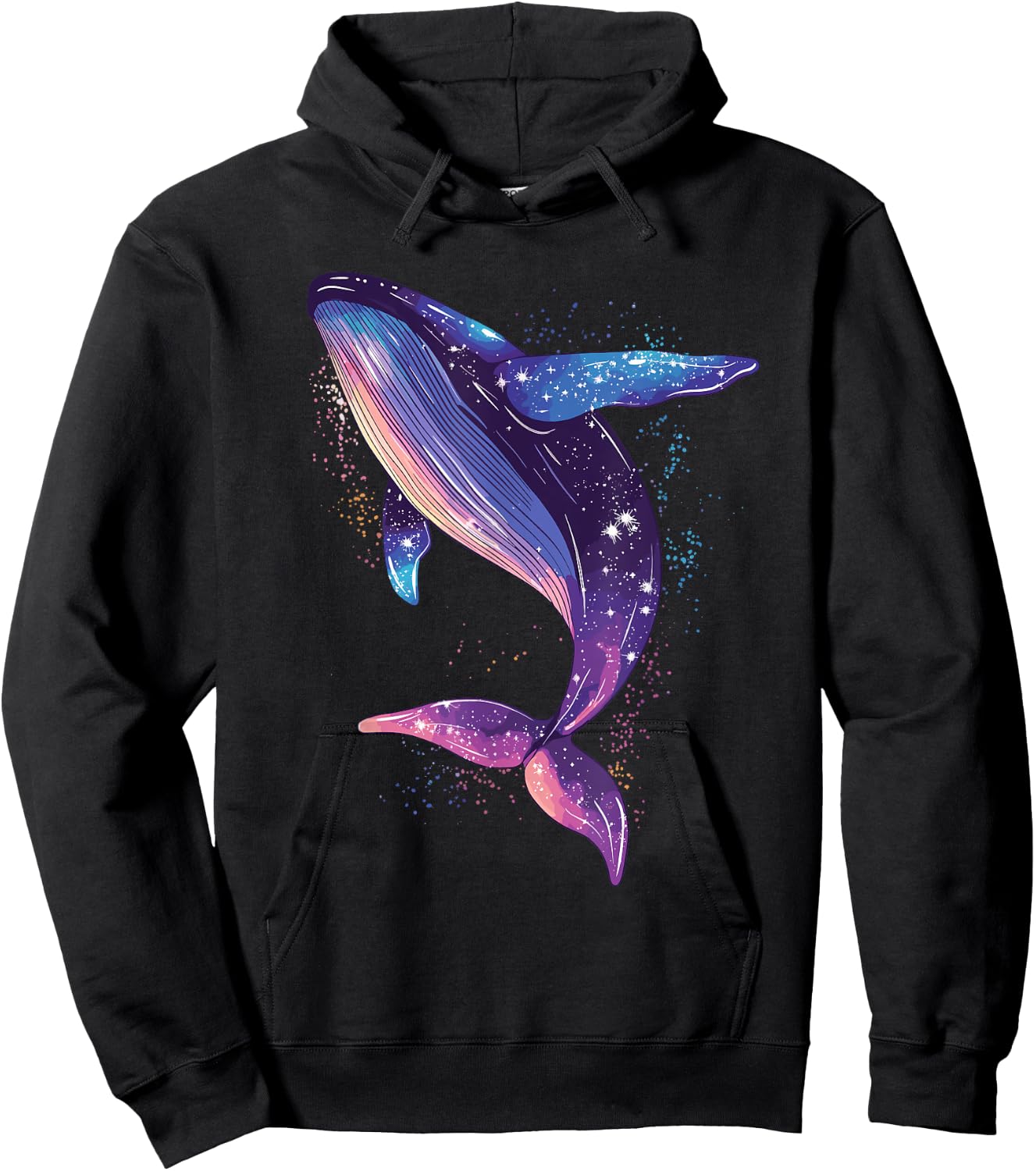 Colorful Whale in the Starry Sky , Black, S Hoodie - Hoodie | Black