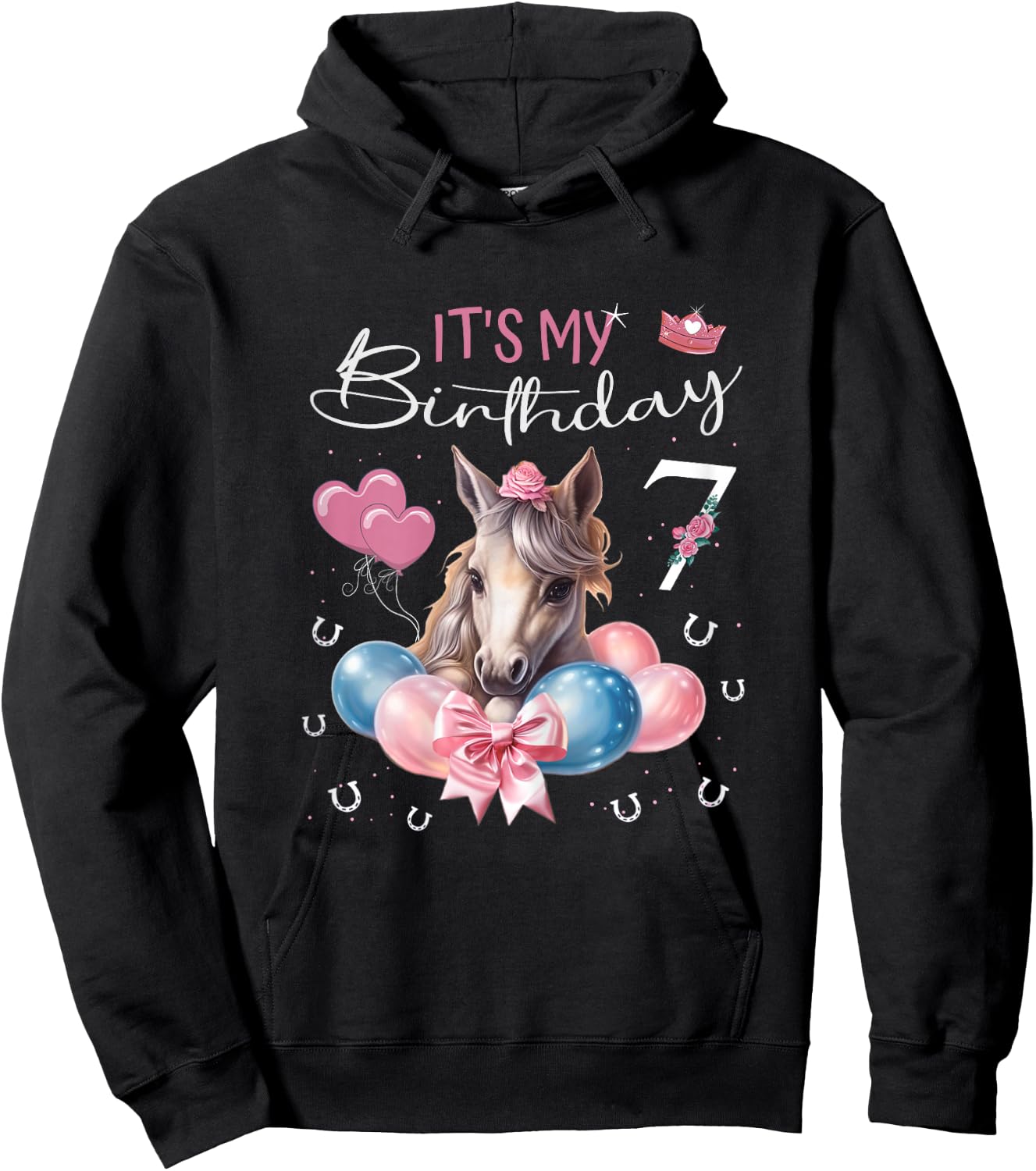 Birthday Shirt Horse Girl 7 Years - It's My Birthday , black Hoodie - Hoodie | Black