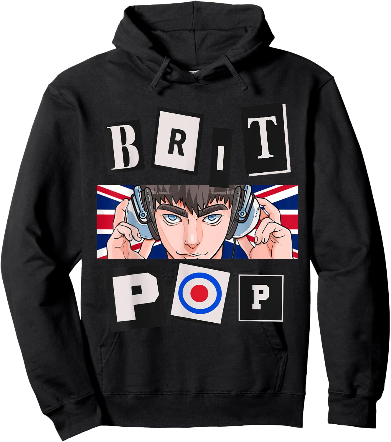 Britpop Logo British Brit Pop UK 90's Indie Rock Music Fan Hoodie - Hoodie | Black