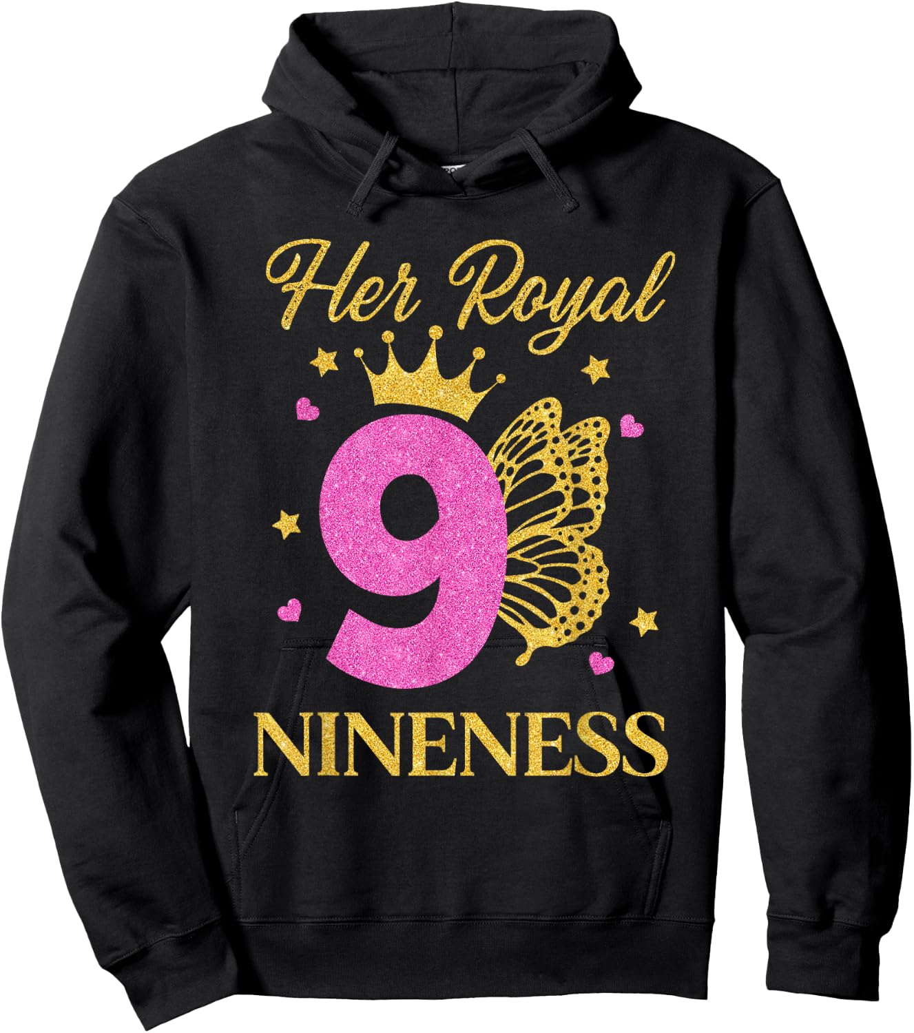 Her Royal Nineness Birthday Shirt 9th Bday Girl Butterfly Hoodie - Hoodie | Black