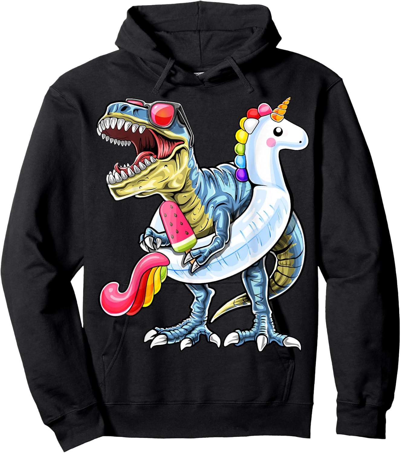 Pool Party T Rex Dinosaur Unicorn Float Summer Shirt Gift Hoodie - Hoodie | Black