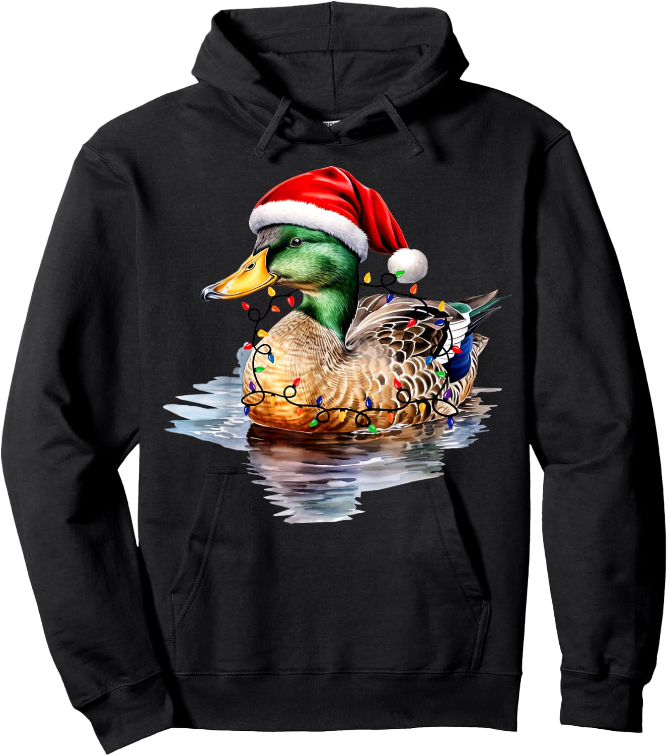 Christmas Duck Hunting Santa Xmas Light Country Mallard Duck Hoodie - Hoodie | Black