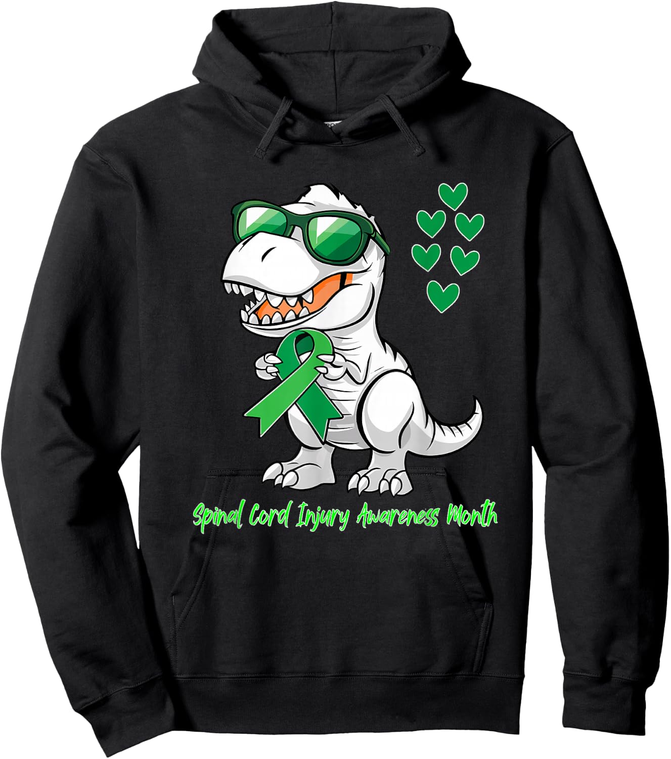 T-rex Dinosaur Spinal Cord Injury Awareness Month Dino Kids Hoodie - Hoodie | Black