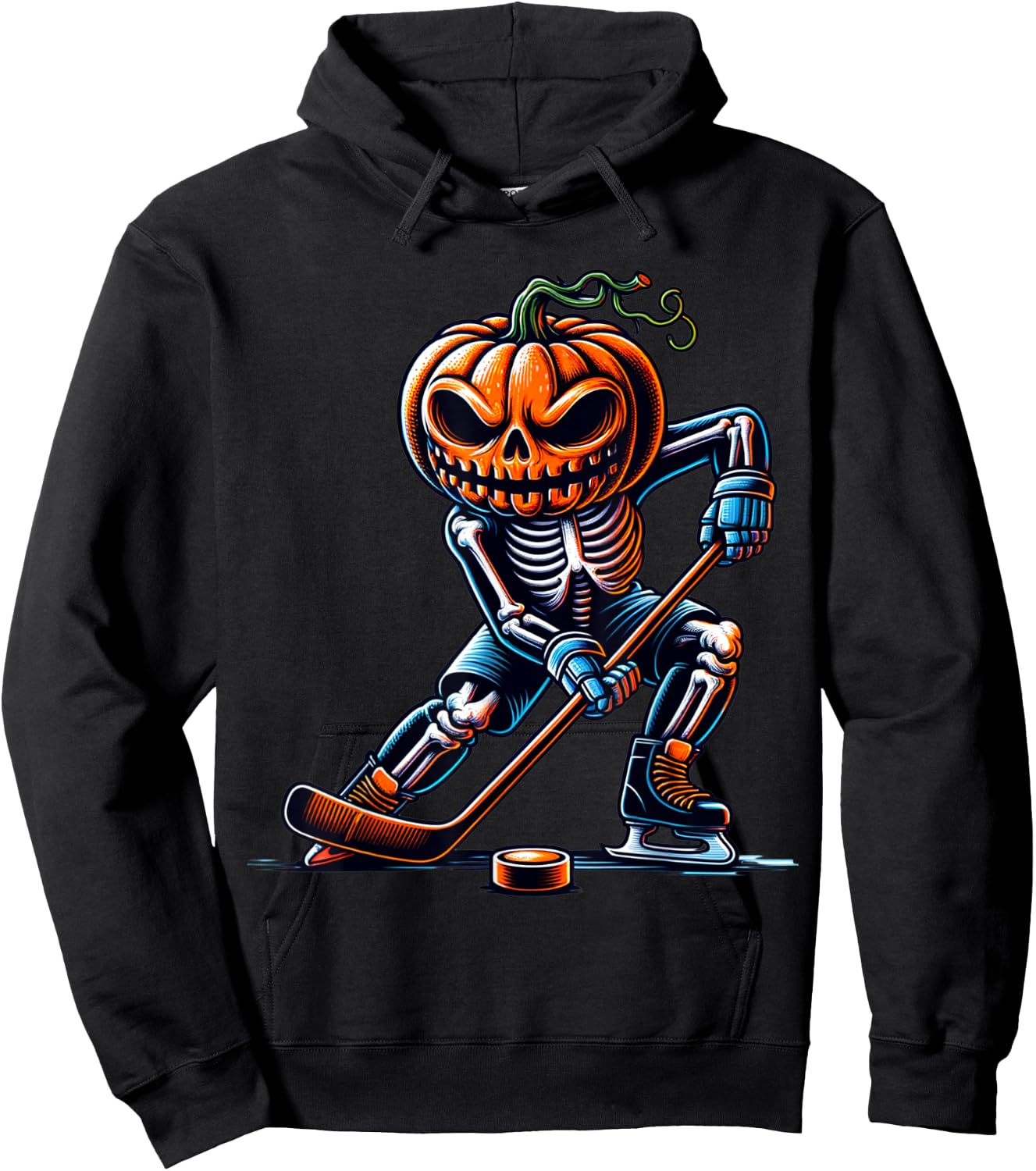 Skeleton Ice Hockey Halloween Pumpkin Hockey Boys Kids Hoodie - Hoodie | Black