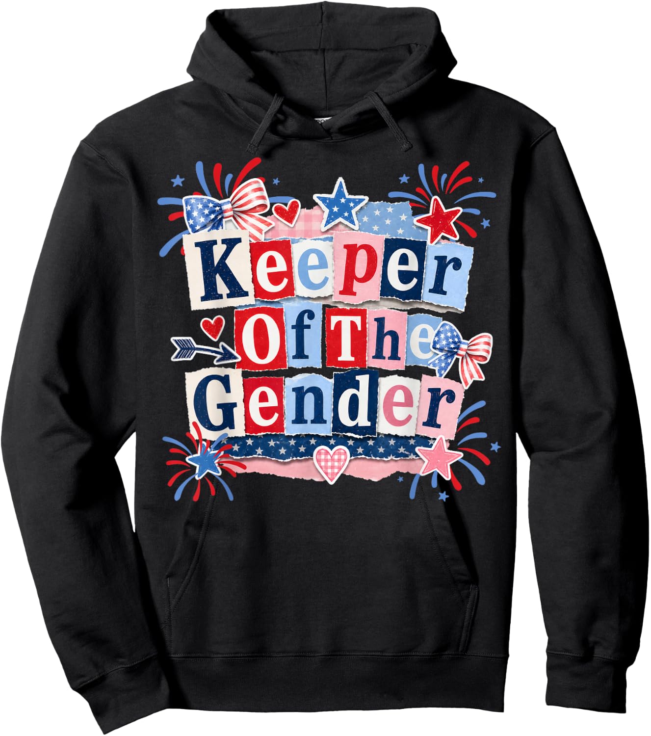 Keeper of The Gender 4th of July Bow Gender Reveal Party Hoodie - Hoodie | Black