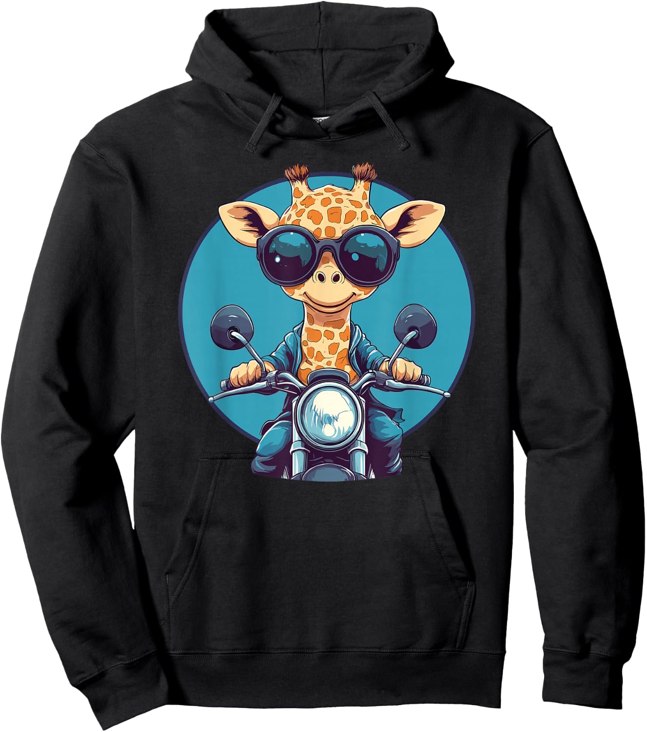 Cool Giraffe On Motorcycle With Sunglasses Hoodie - Hoodie | Black