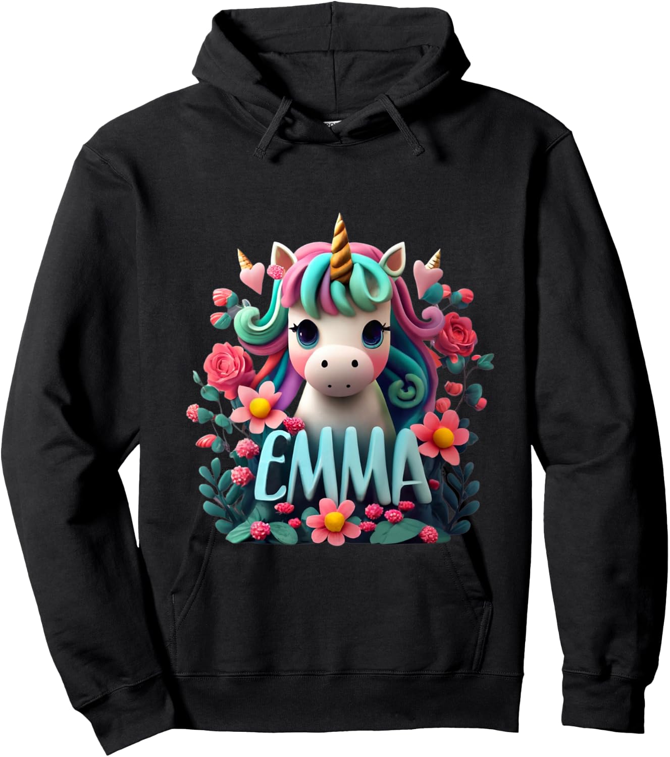Kids Girls Unicorn for Girls named Emma Hoodie - Hoodie | Black