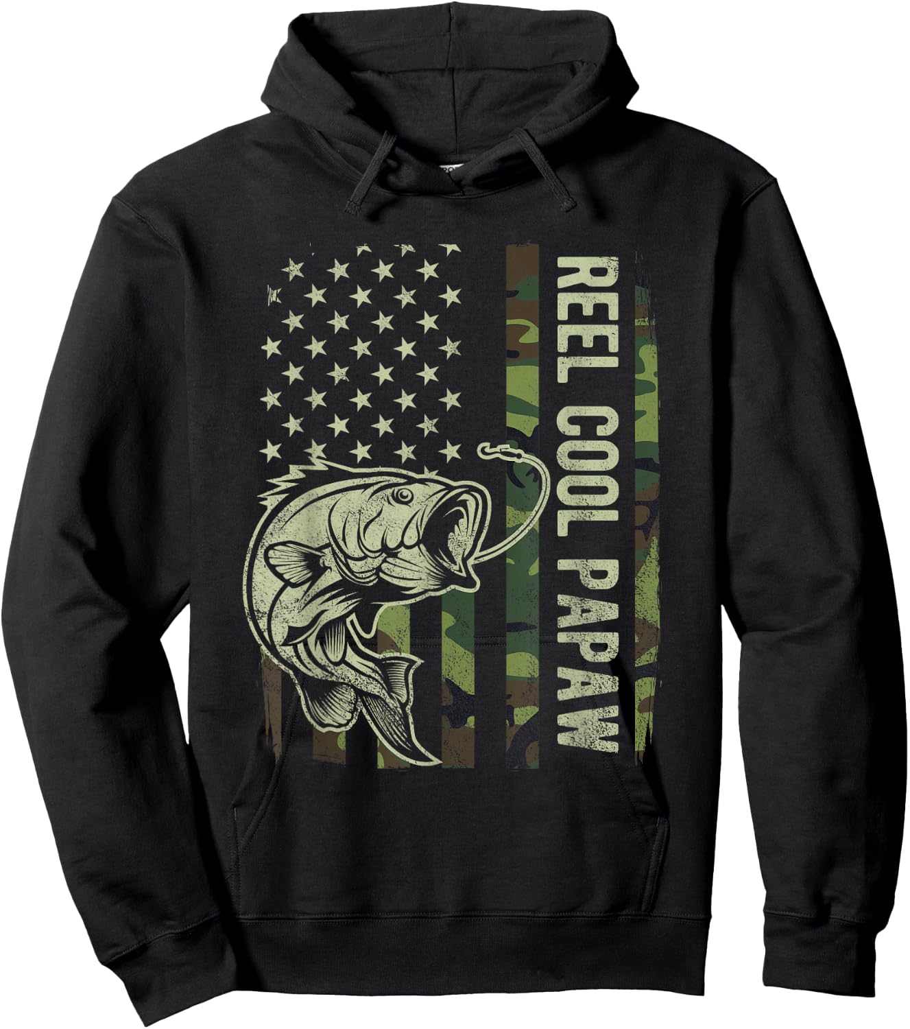 Reel Cool Papaw Camouflage American Flag Fathers Day Hoodie - Hoodie | Black
