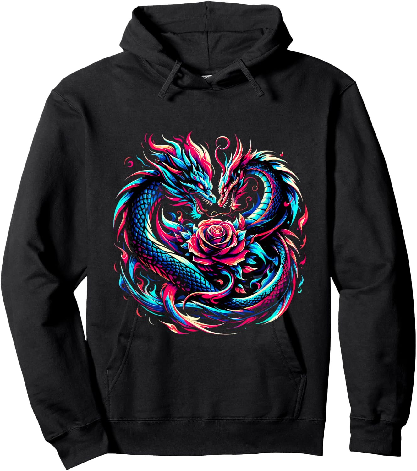 Dragon and Rose Graffiti Fantasy Edgy Art Vector Hoodie - Hoodie | Black