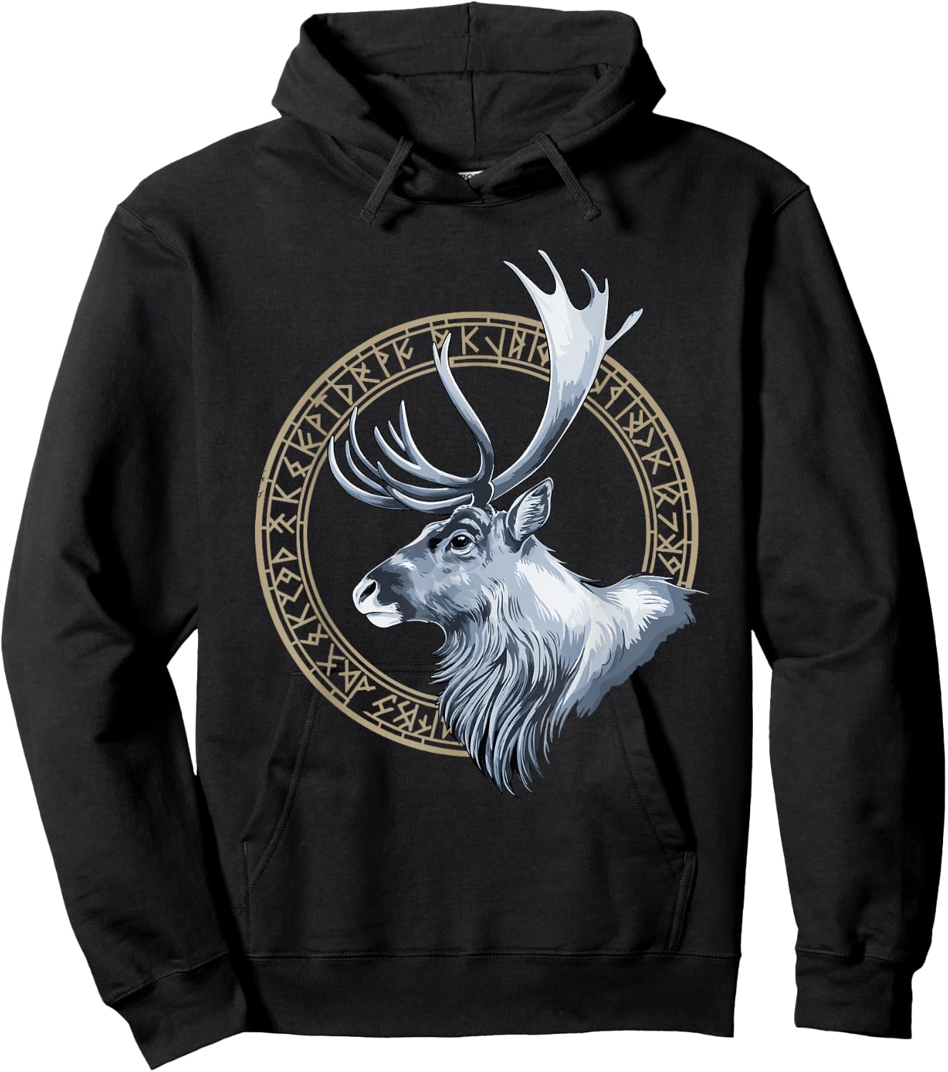 Reindeer Nordic Viking Letters Runic Deer Elk Buck Hoodie - Hoodie | Black