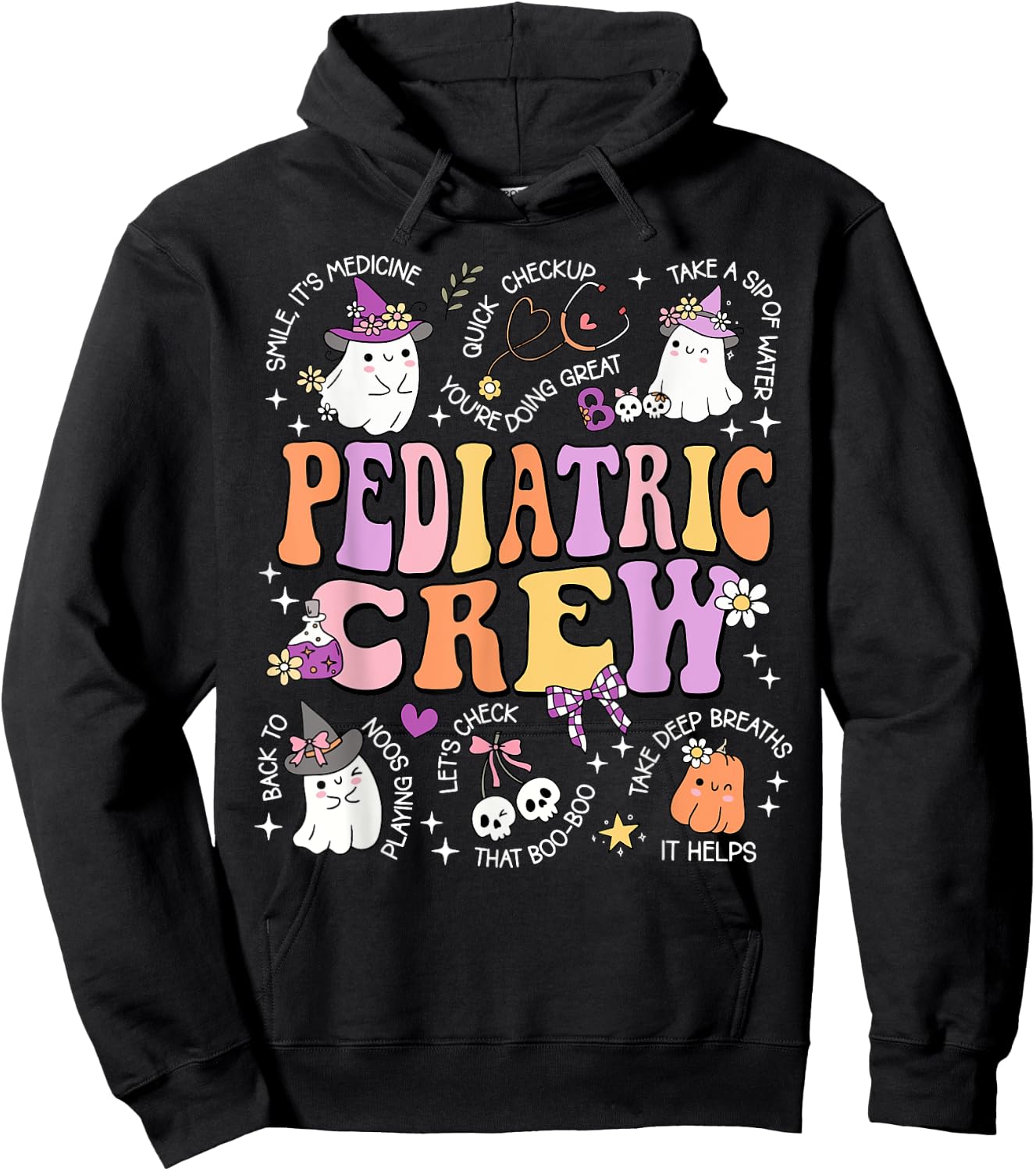 Retro Pediatric Crew Ghost Spooky Peds Nurse Halloween Hoodie - Hoodie | Black