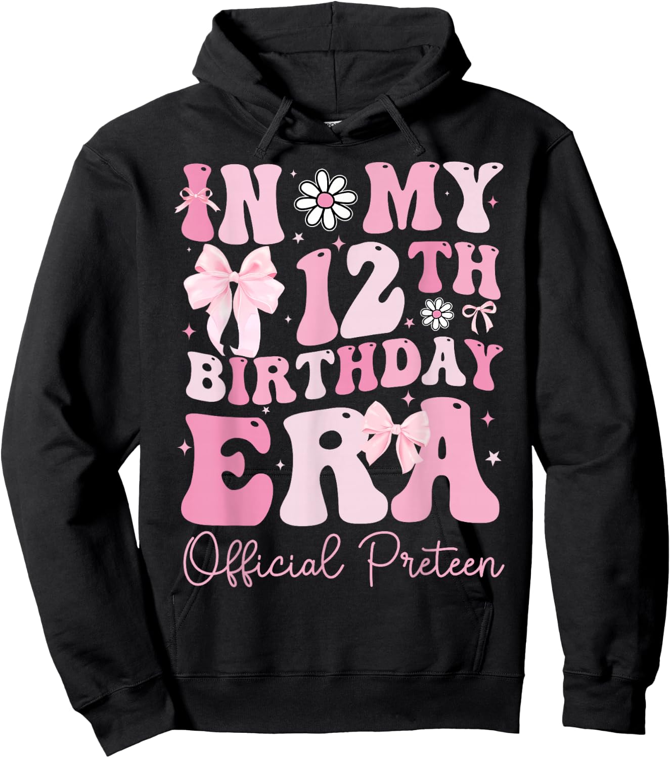 in My 12th Birthday Era Coquette Bow Official Preteen Girls Hoodie - Hoodie | Black