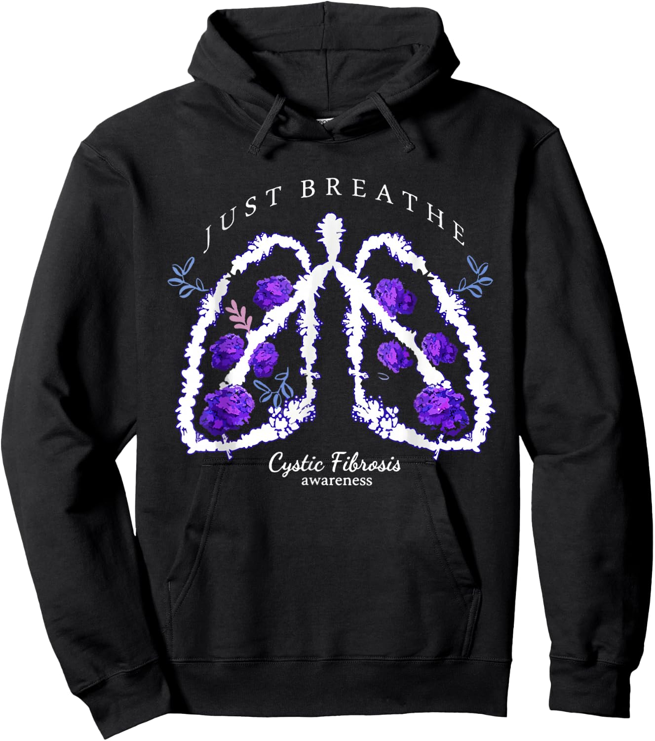 Just Breathe Purple Ribbon CF Cystic Fibrosis Awareness Hoodie - Hoodie | Black