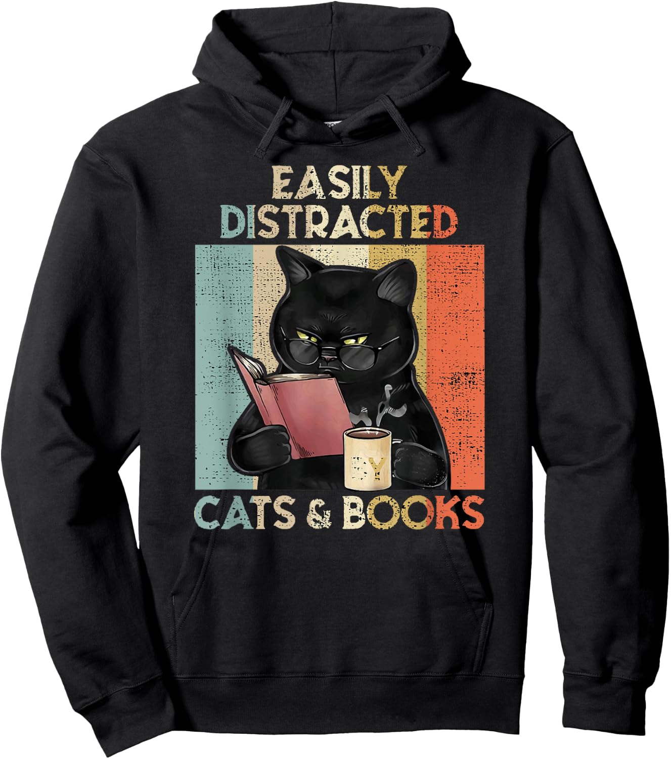 Easily Distracted by Cats And Books for Cat Lovers Women Girls Kids Hoodie - Hoodie | Black