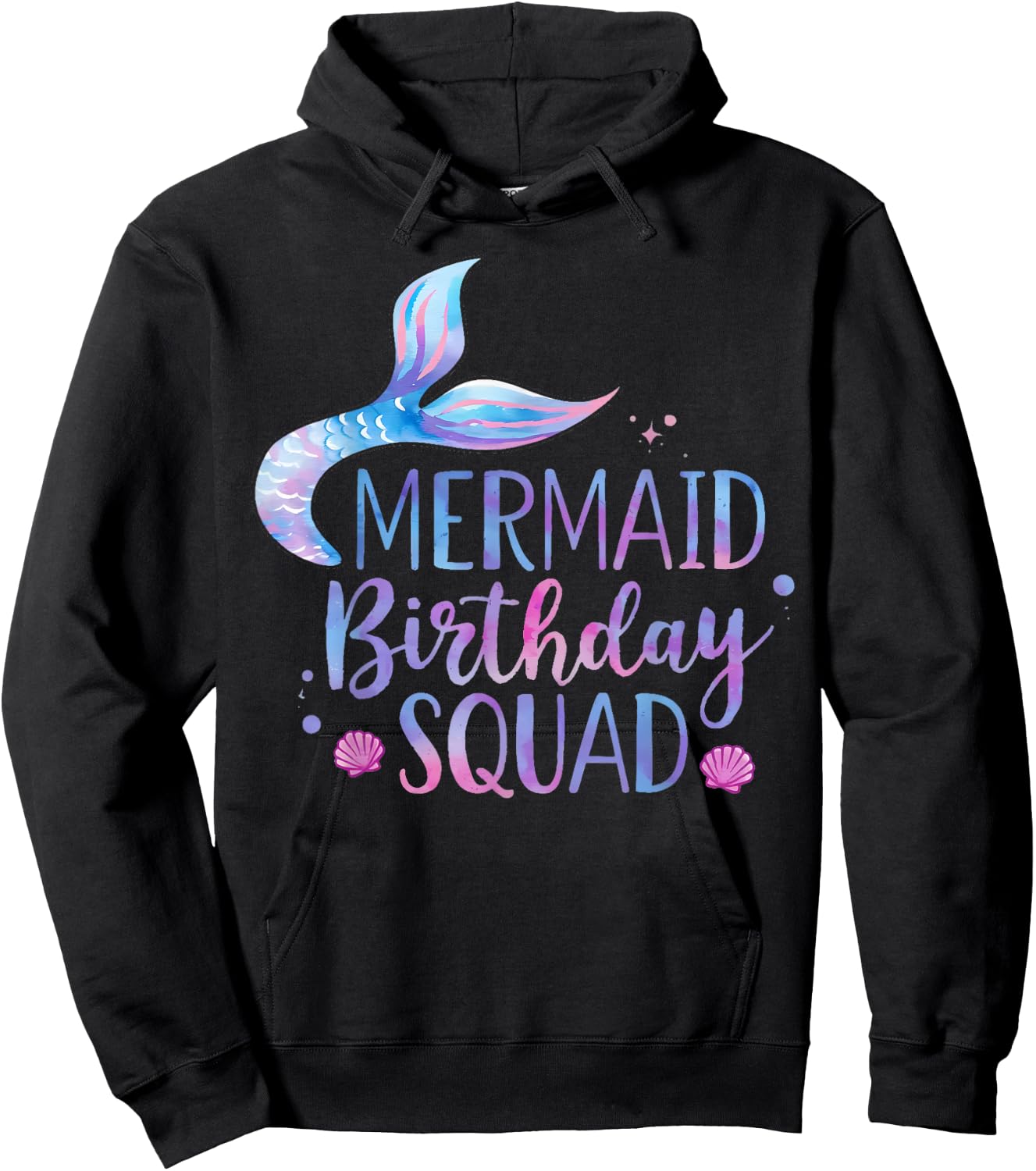 Mermaid Birthday Squad Party Girls Cute Ocean Watercolour Hoodie - Hoodie | Black