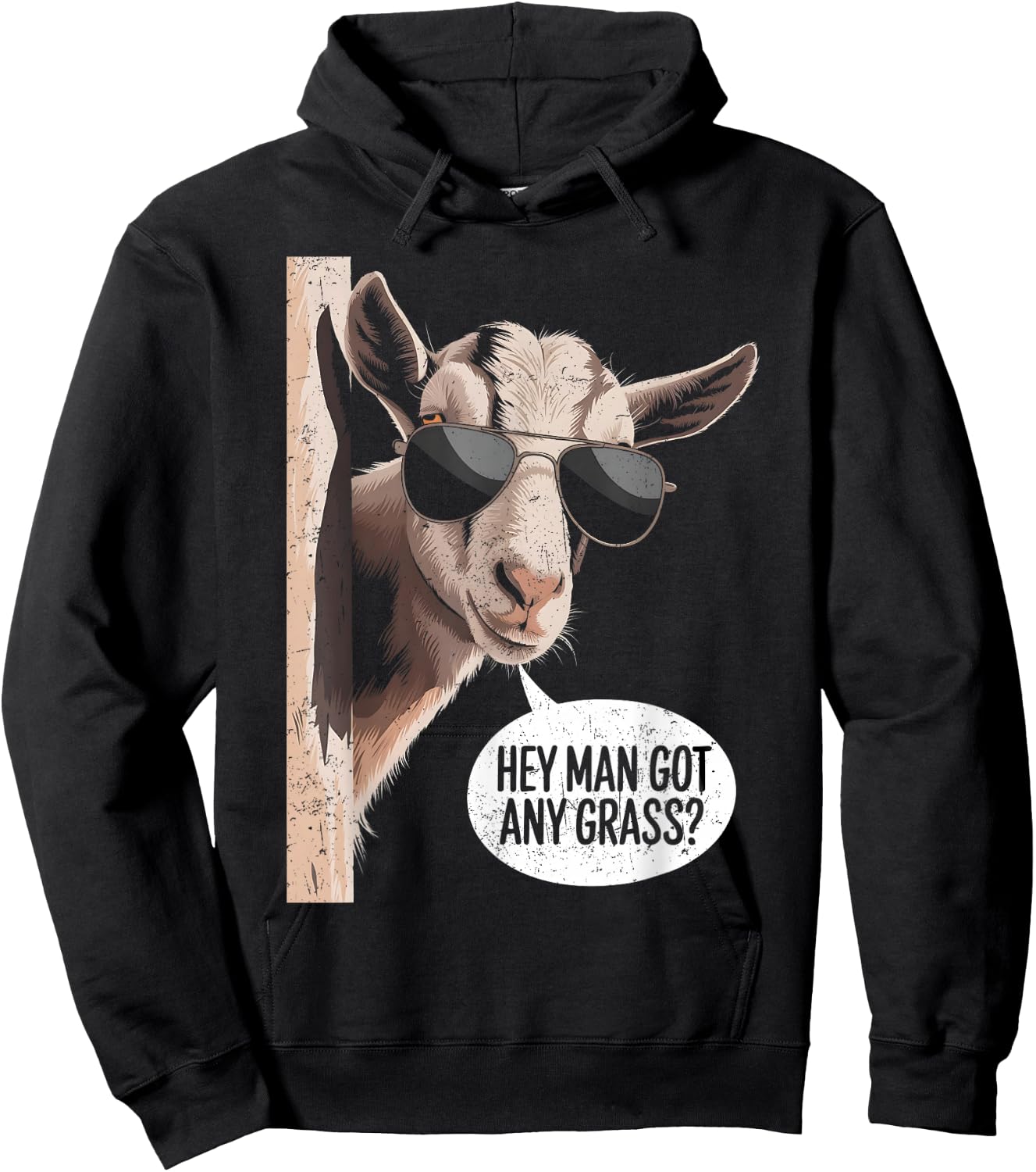 Goat Lover Farmer Hey Got Any Grass? Funny Goat Distressed Hoodie - Hoodie | Black