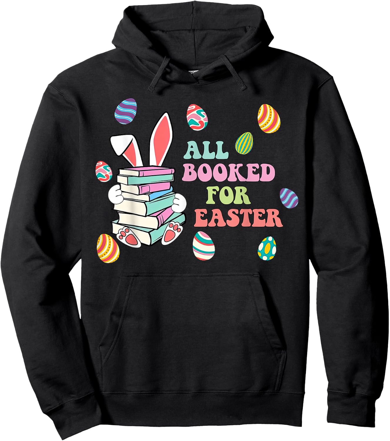 Retro All Booked For Easter Bunny Bookish Bookworm Teacher Hoodie - Hoodie | Black