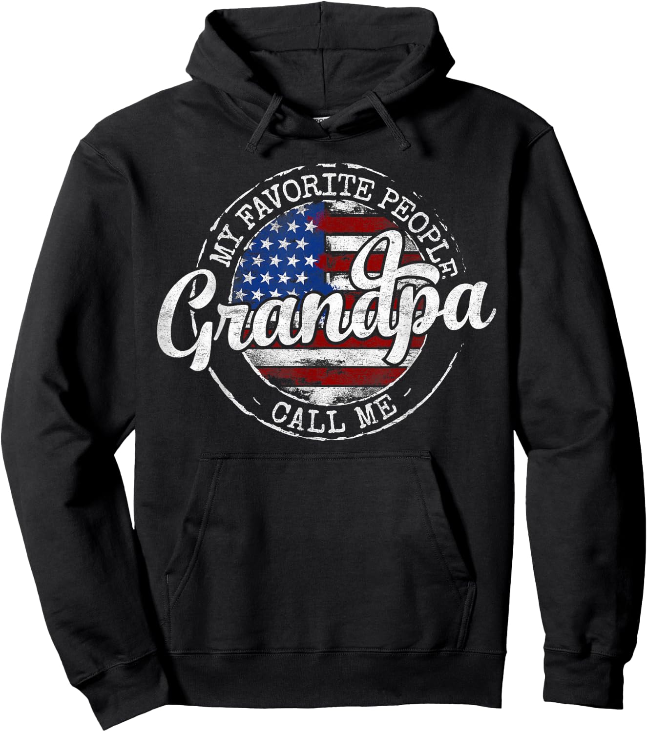 My Favorite People Call Me Grandpa USA Flag Stamp Father Day Hoodie - Hoodie | Black