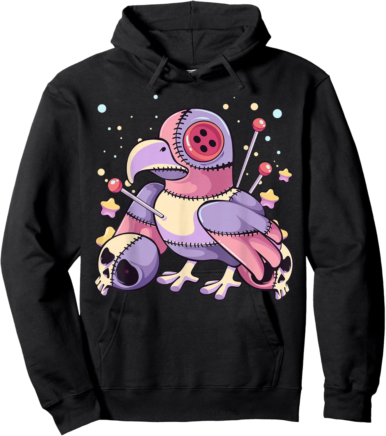 Pastel Goth Kawaii Menhera Yami Sad Voodoo Doll Crow Hoodie - Hoodie | Black