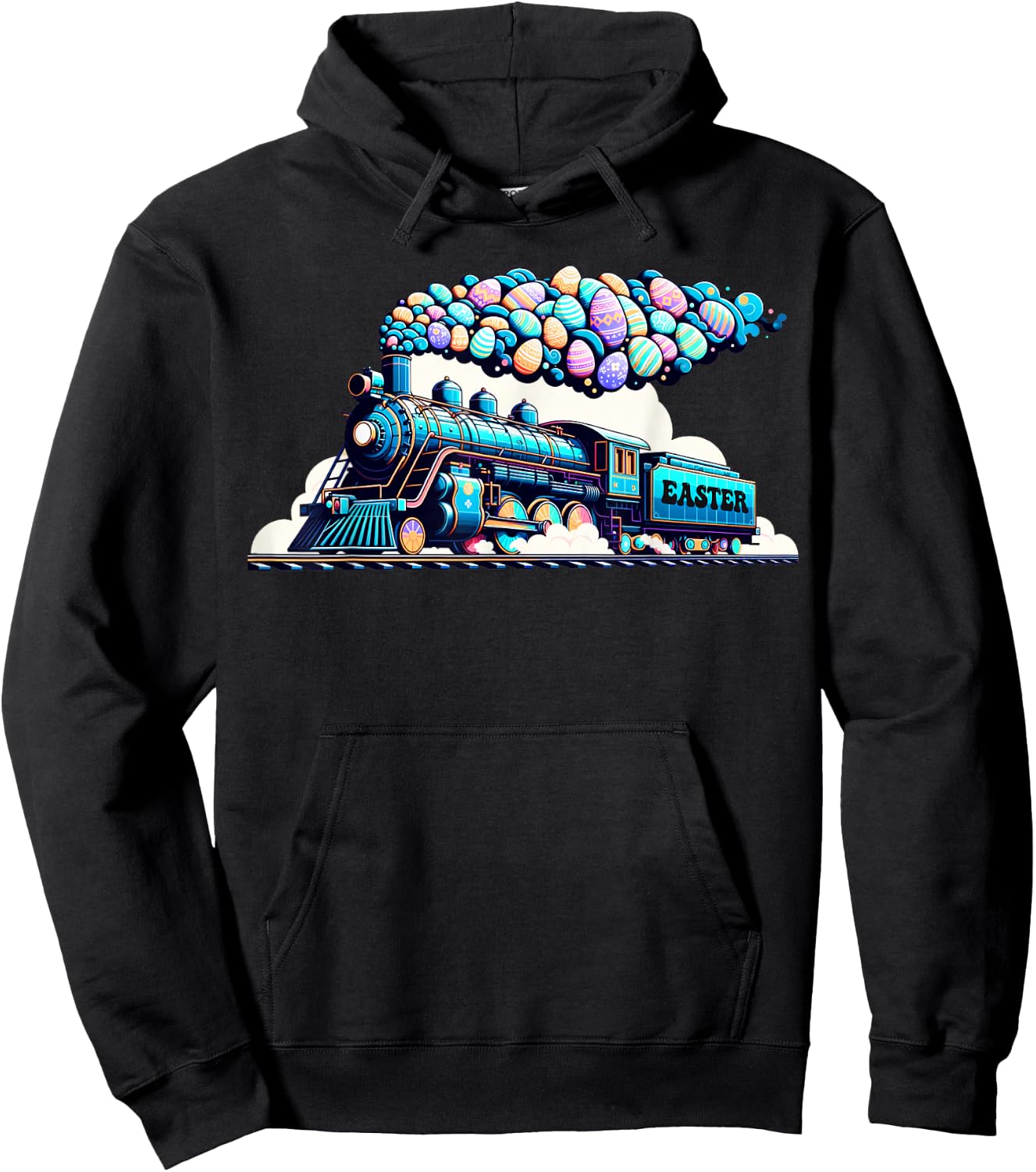 Railroad Bunny Train Easter Egg Kids Toddler Boys Easter Hoodie - Hoodie | Black