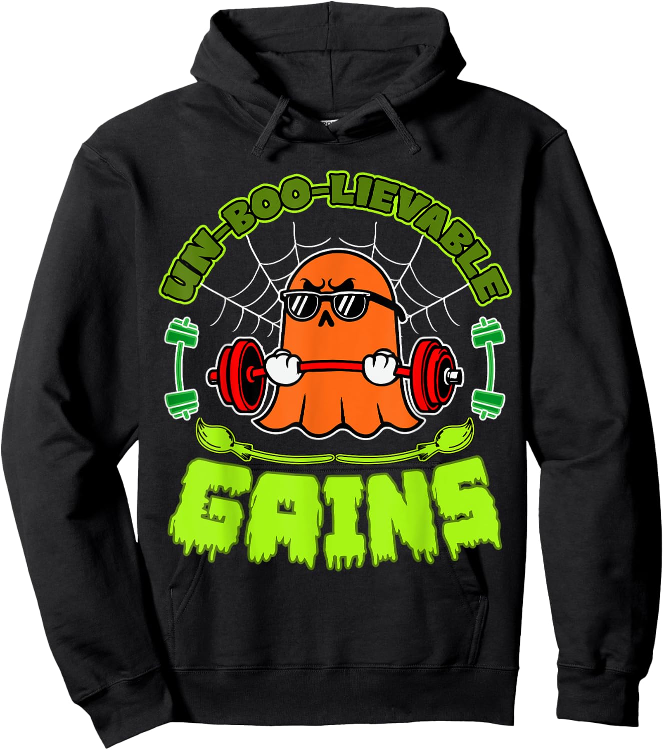 Halloween Workout Ghost Training With Barbell Hoodie - Hoodie | Black