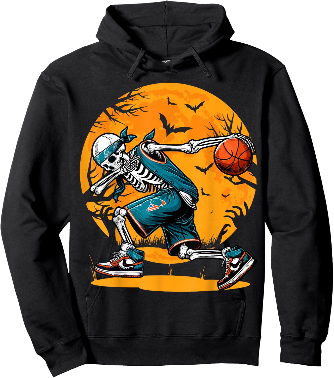 Dabbing Skeleton Basketball Halloween Boys Basketball Player Hoodie - Hoodie | Black