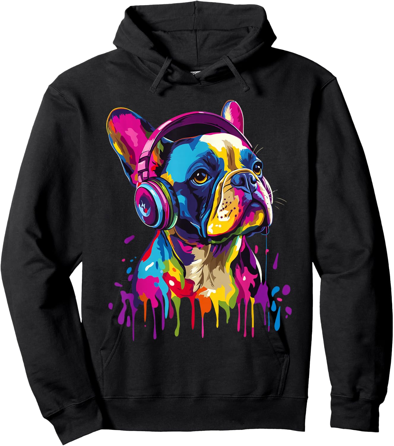 French Bulldog Lover Headphones Pop Art Funny French Bulldog , black Hoodie - Hoodie | Black