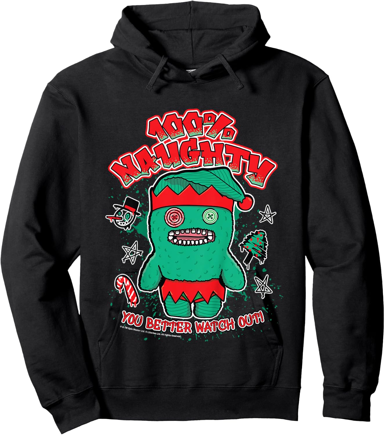 Kids Fuggler Christmas Elf 100 Naughty You Better Watch Out Kids Hoodie - Hoodie | Black
