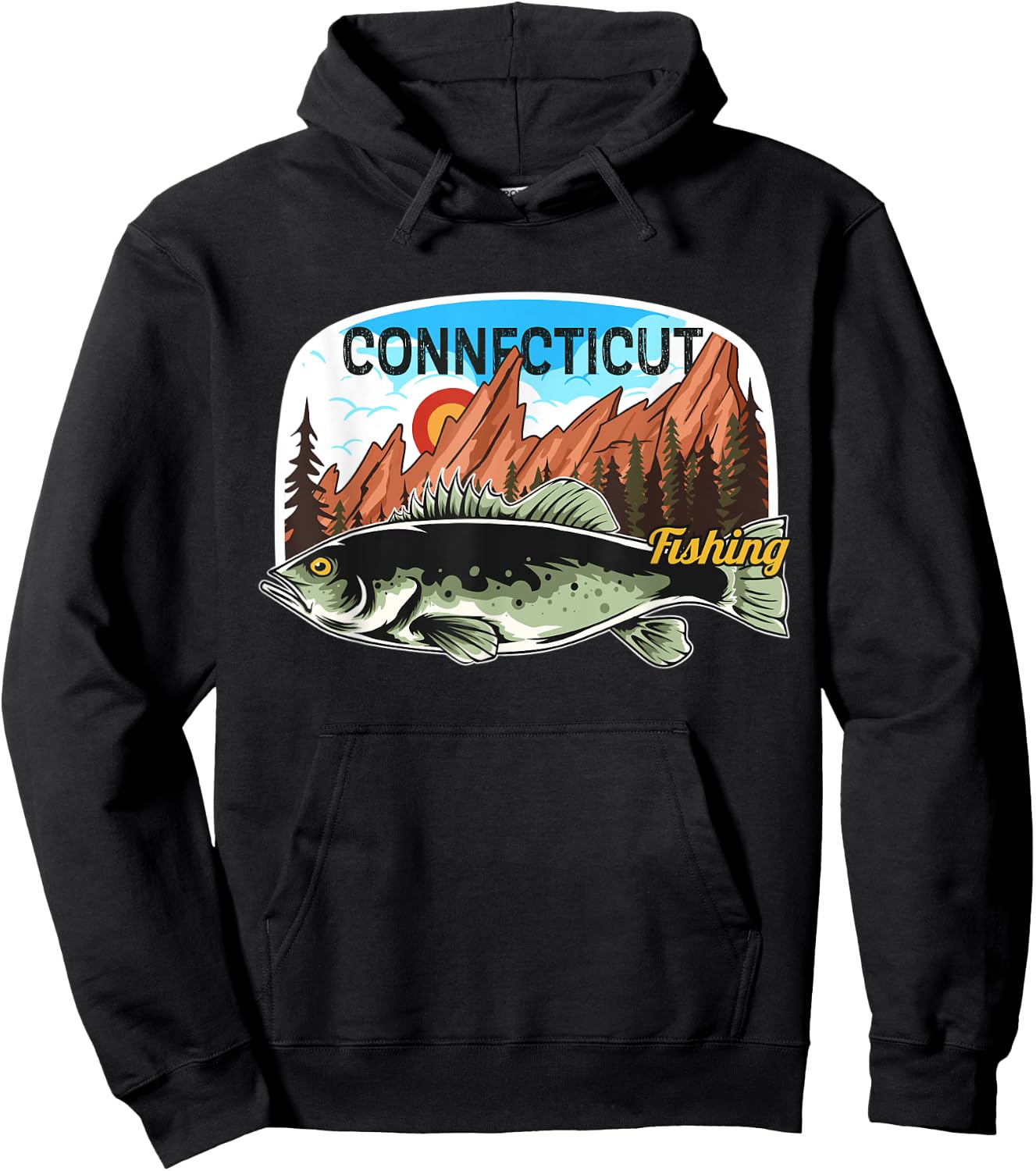 Fishing in Connecticut - Retro Nature Connecticut Fishing Hoodie - Hoodie | Black