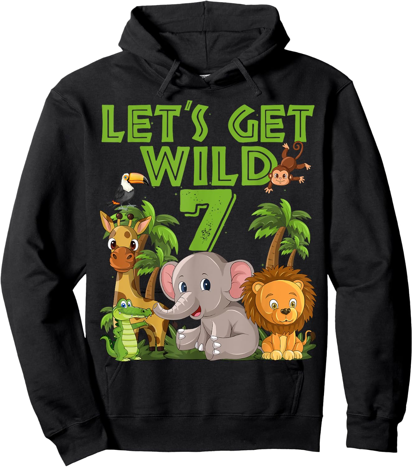 7 Year Old Zoo Birthday Safari Jungle Animal 7th B-day Hoodie - Hoodie | Black
