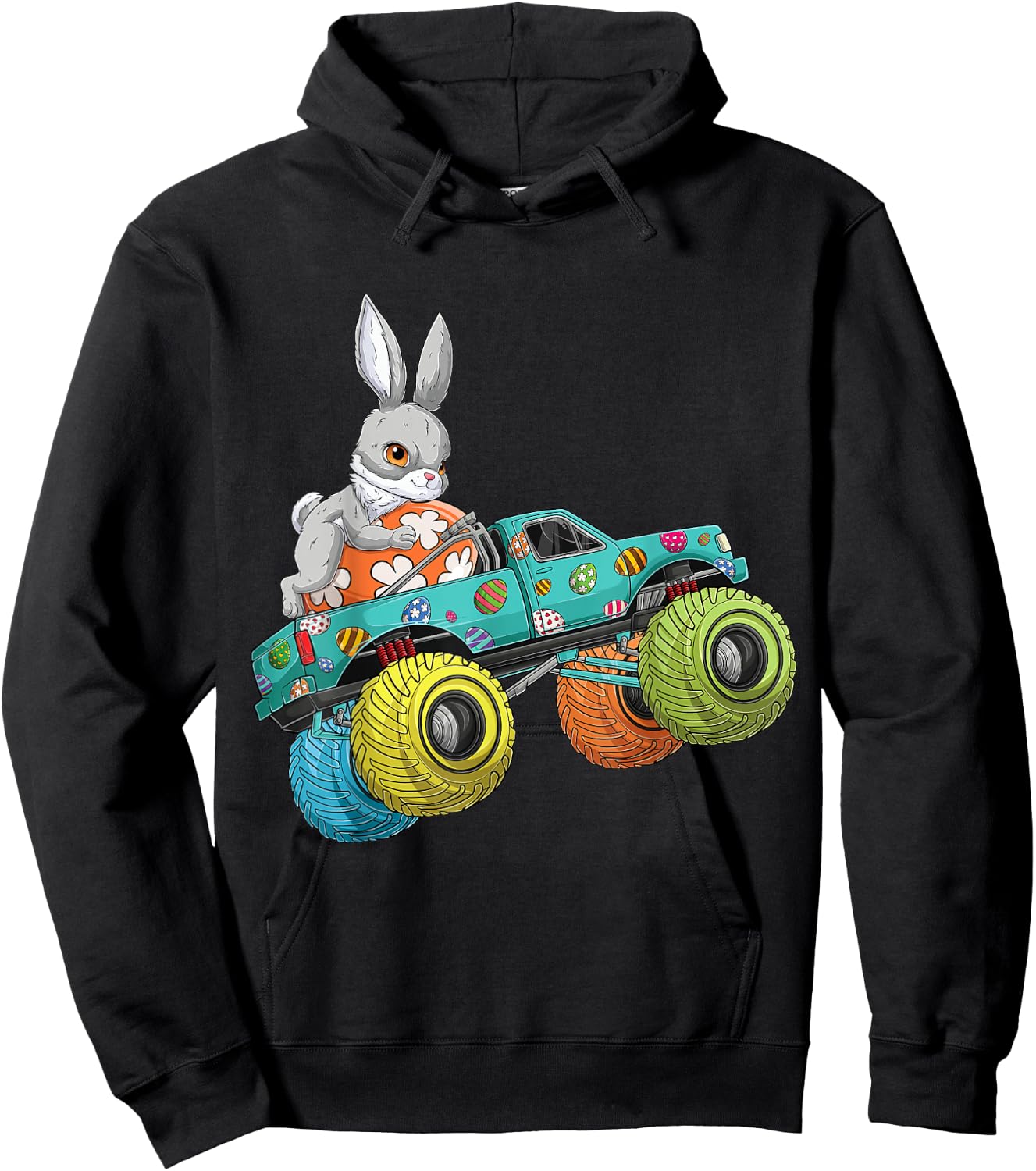Happy Easter Day Bunny Egg riding Monster Truck Boys Kids Hoodie - Hoodie | Black
