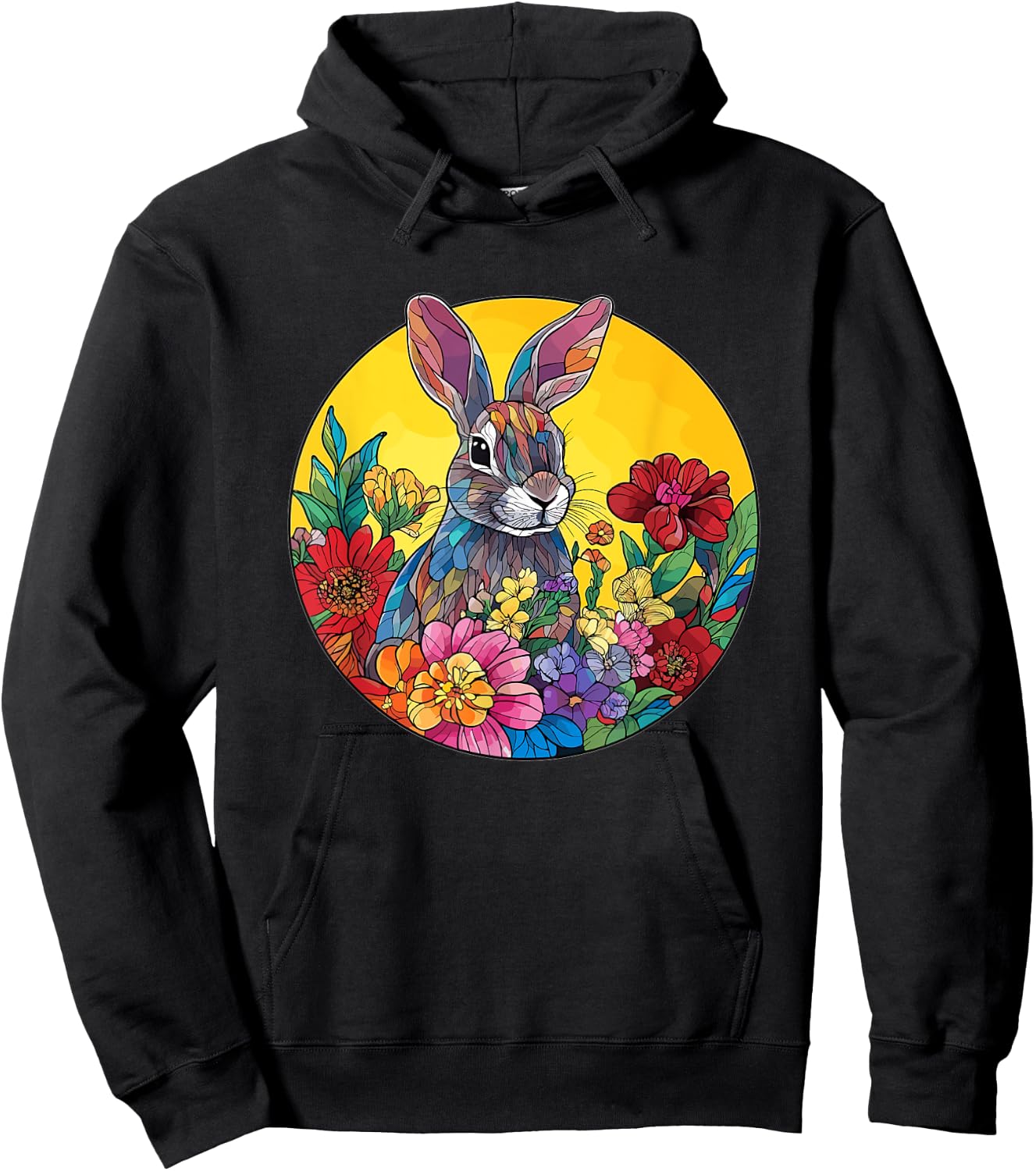 Cute Rabbit Among Flowers Artwork Hoodie - Hoodie | Black