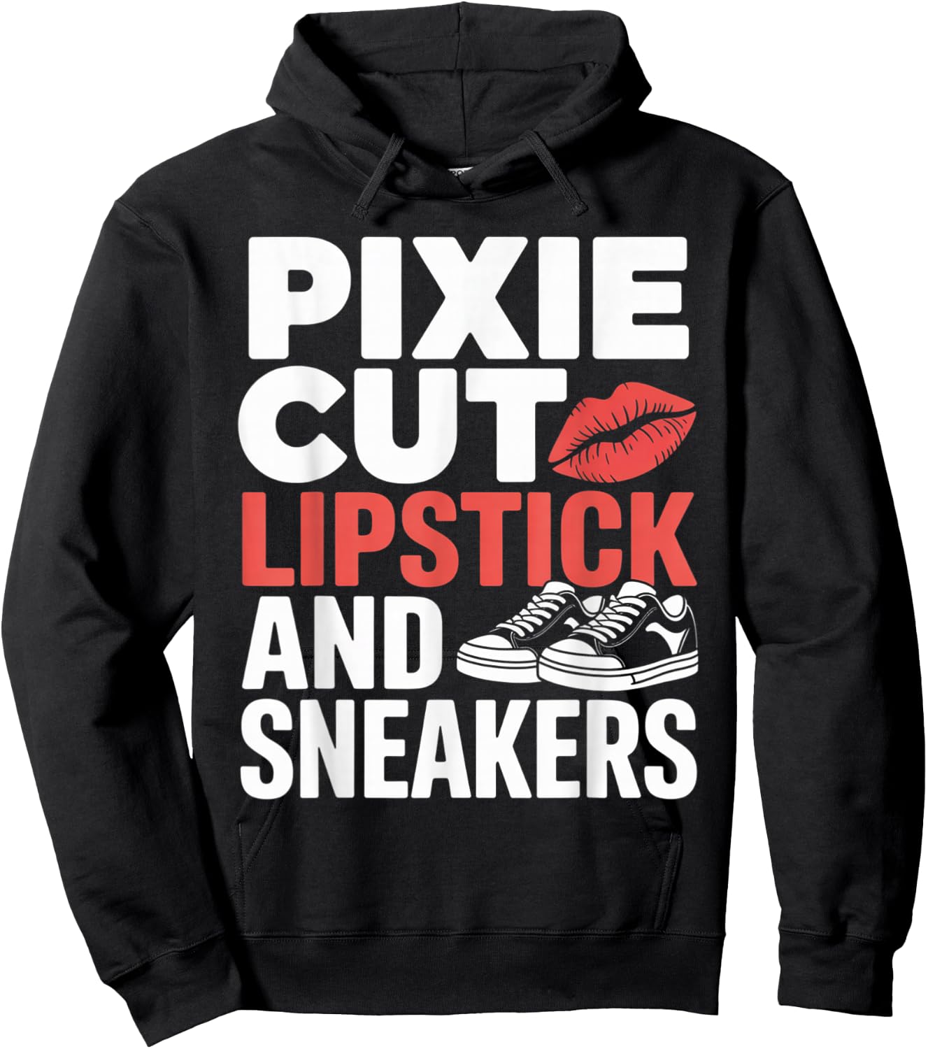 Pixie Cut Lipstick and Sneakers Short Hair Style Hoodie - Hoodie | Black