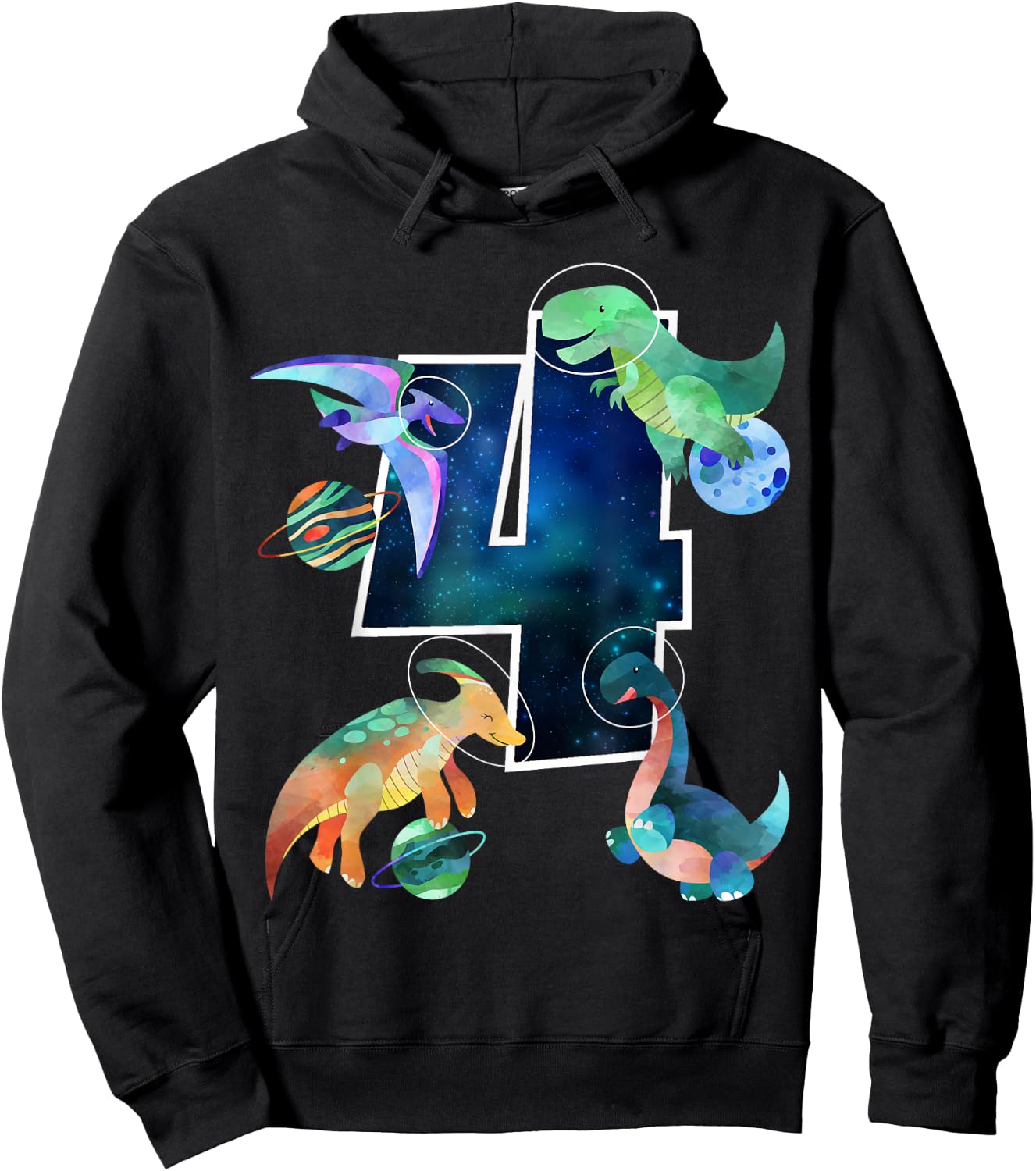 Kids Astronaut Outer Space Dinosaurs 4th Birthday Boy Gift Hoodie - Hoodie | Black