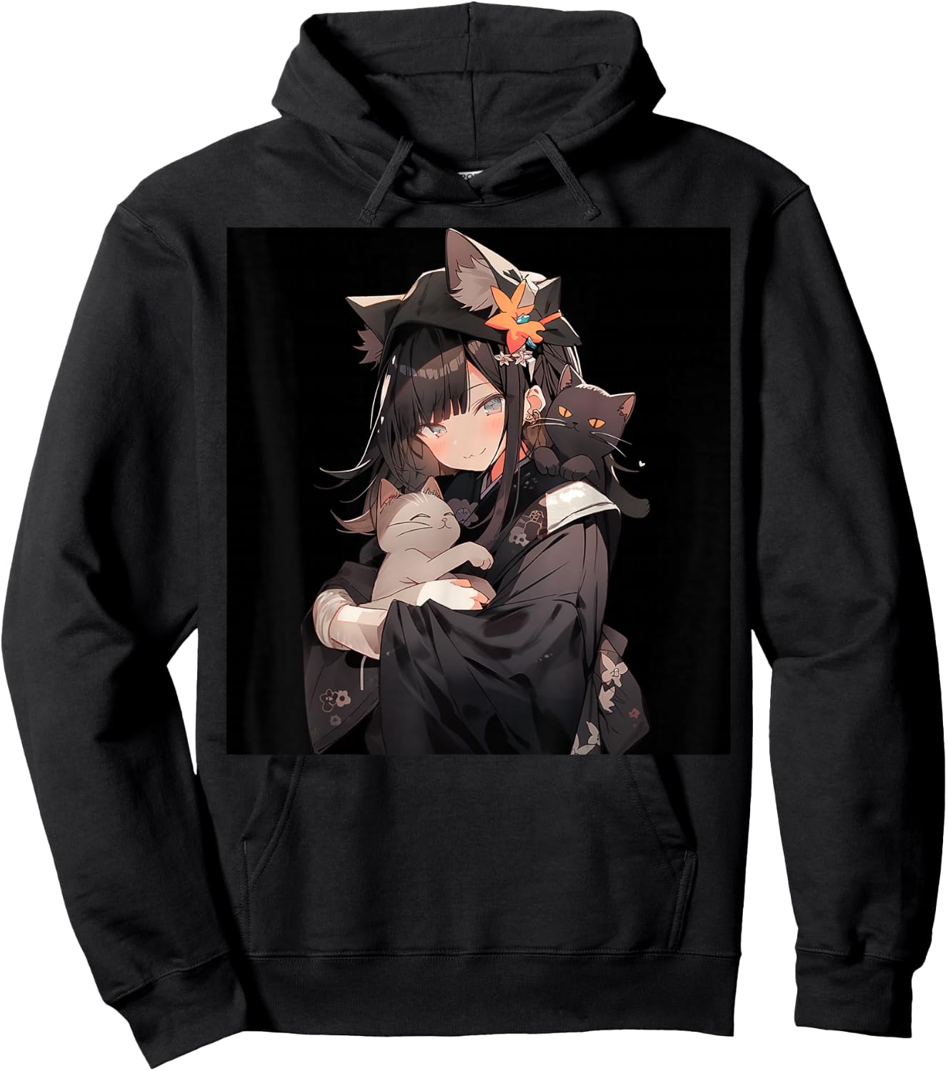 Anime and Cat Lovers for Teen Manga Kawaii Graphic Otaku , black Hoodie - Hoodie | Black