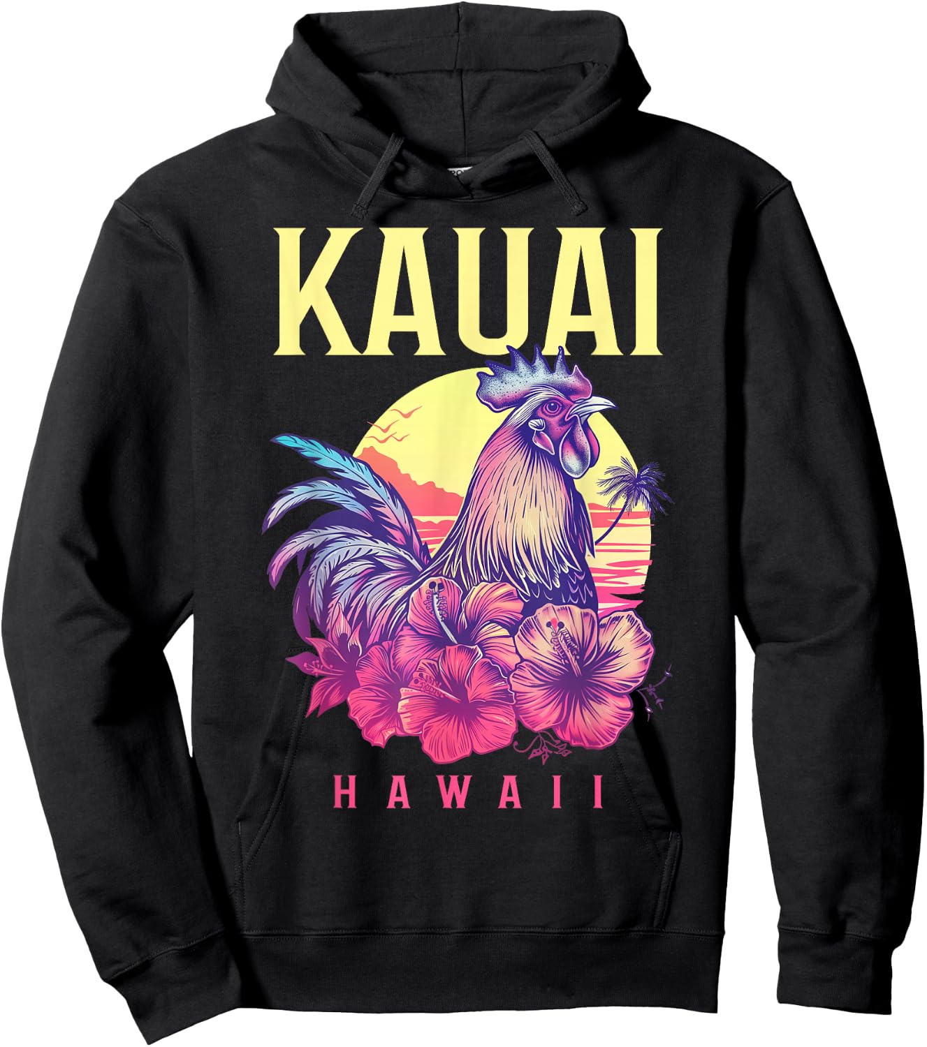 Kauai Hawaii Chicken Hawaiian Hibiscus Flowers Vintage Hoodie - Hoodie | Black