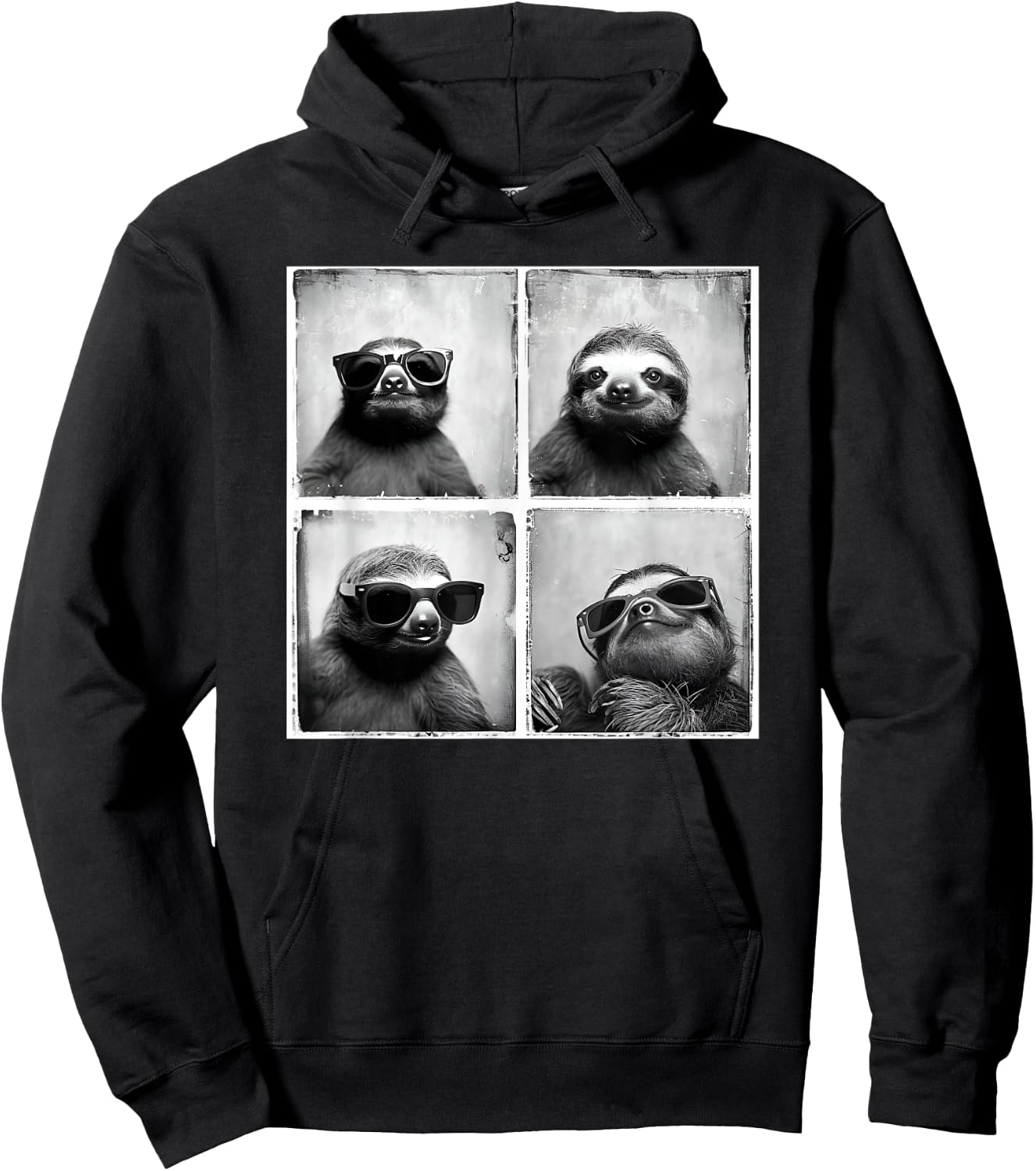 Sloth With Sunglasses Animal Photobooth Retro Sloth Lover Hoodie - Hoodie | Black
