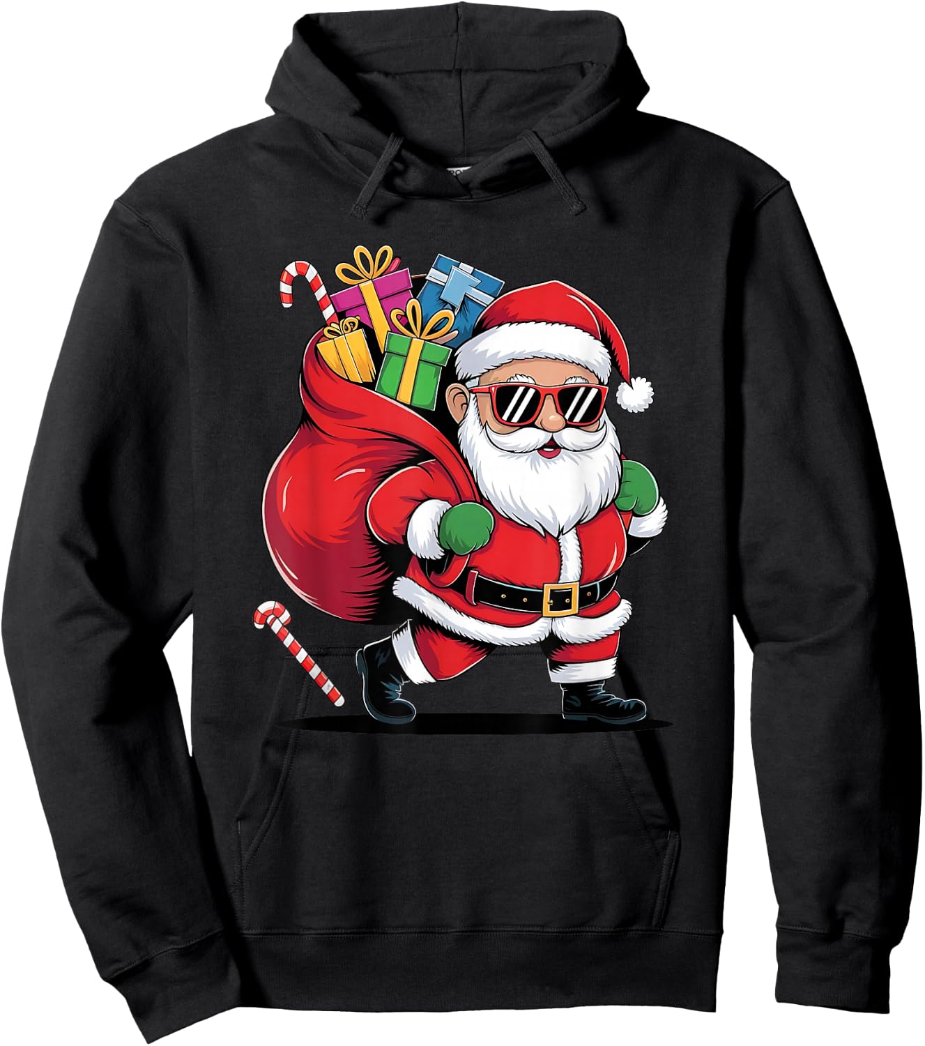 Festive Santa Claus with a cool mood for Christmas and New Year , Black, S Hoodie - Hoodie | Black