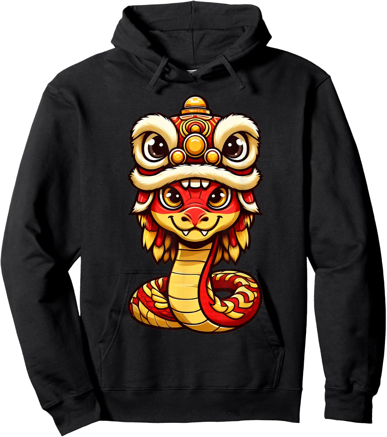 Lion Dance Year of Snake 2025 Chinese New Year Snake Zodiac Hoodie - Hoodie | Black