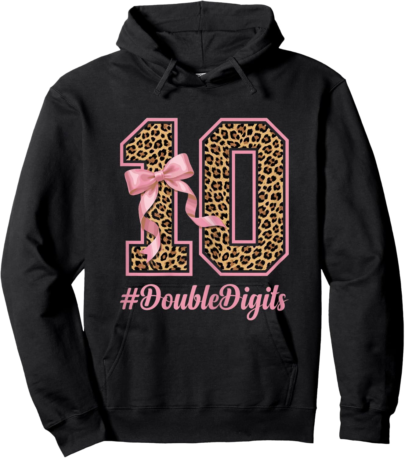 Cute Bow Leopard Cheetah Double Digits Coquette Girls Hoodie - Hoodie | Black