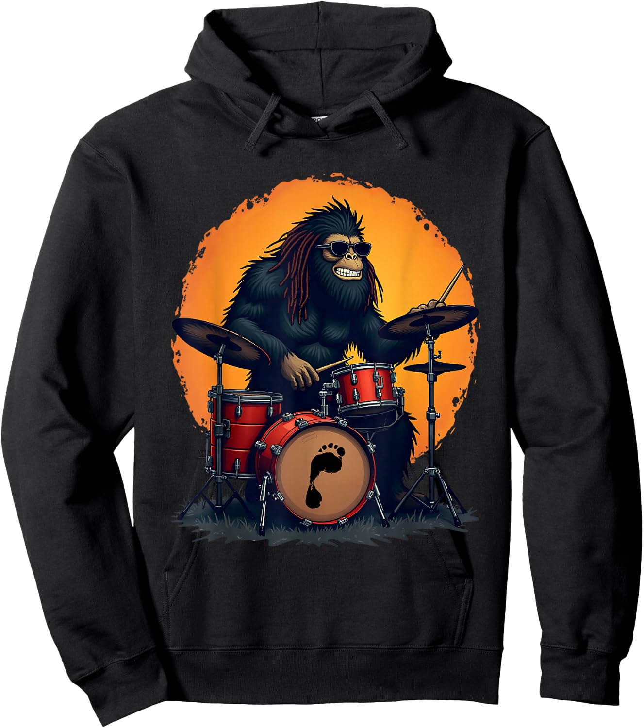 Bigfoot Drum Squad Retro Vintage Sasquatch Playing Drums Hoodie - Hoodie | Black