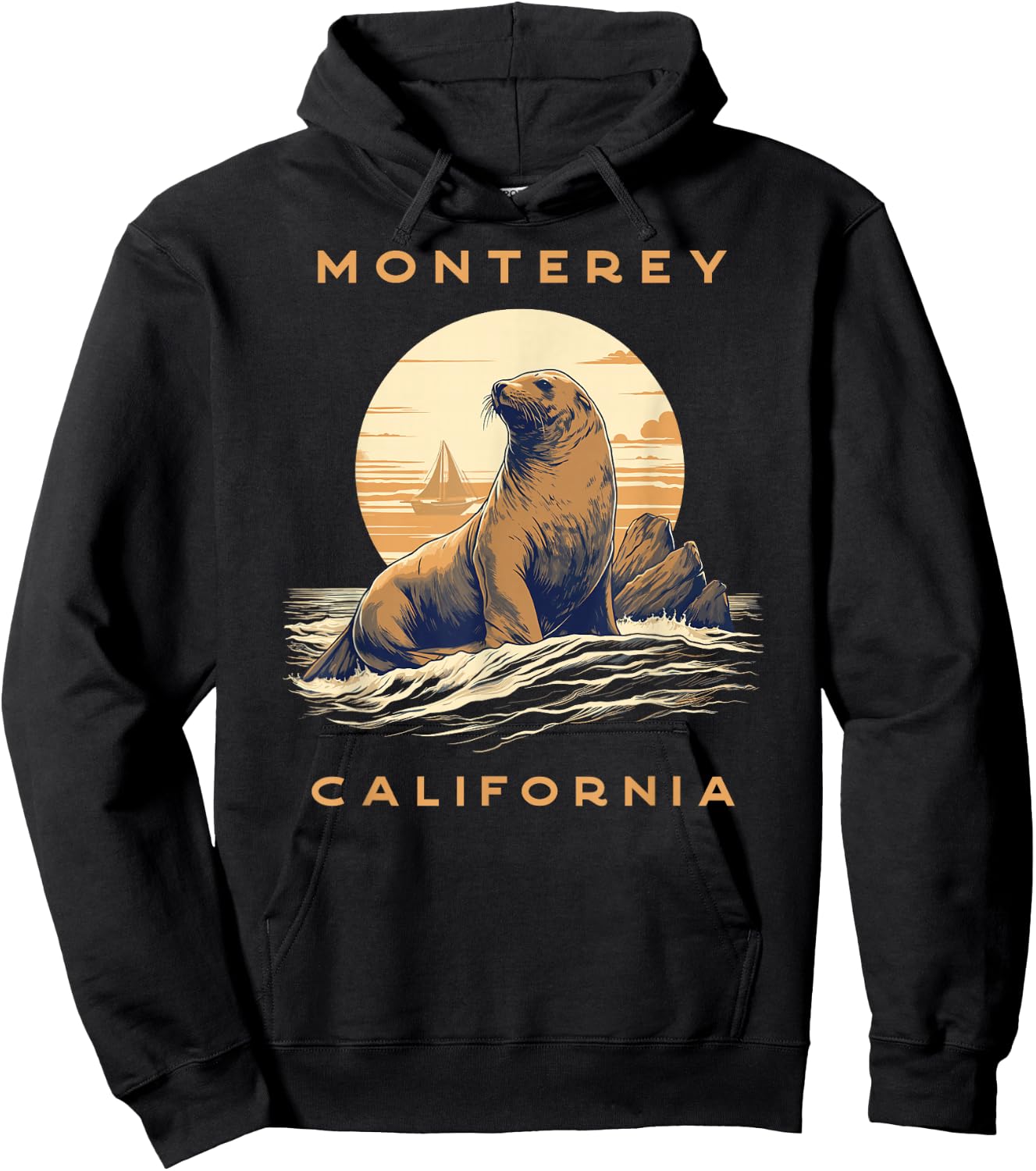Monterey Vintage Coastal Sea Lion Hoodie - Hoodie | Black