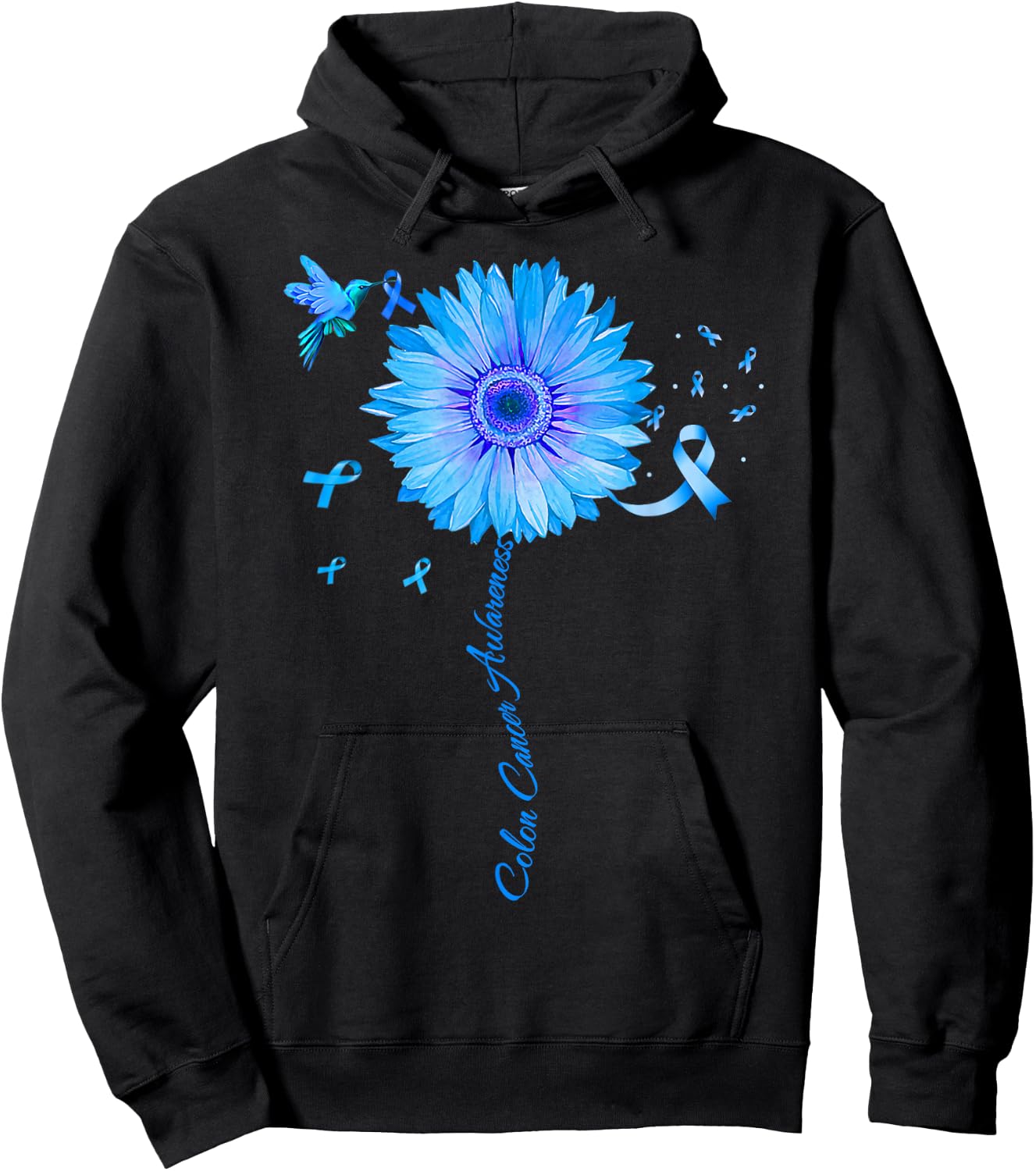 Colon Cancer Awareness Colorectal Blue Ribbon Sunflower Hoodie - Hoodie | Black