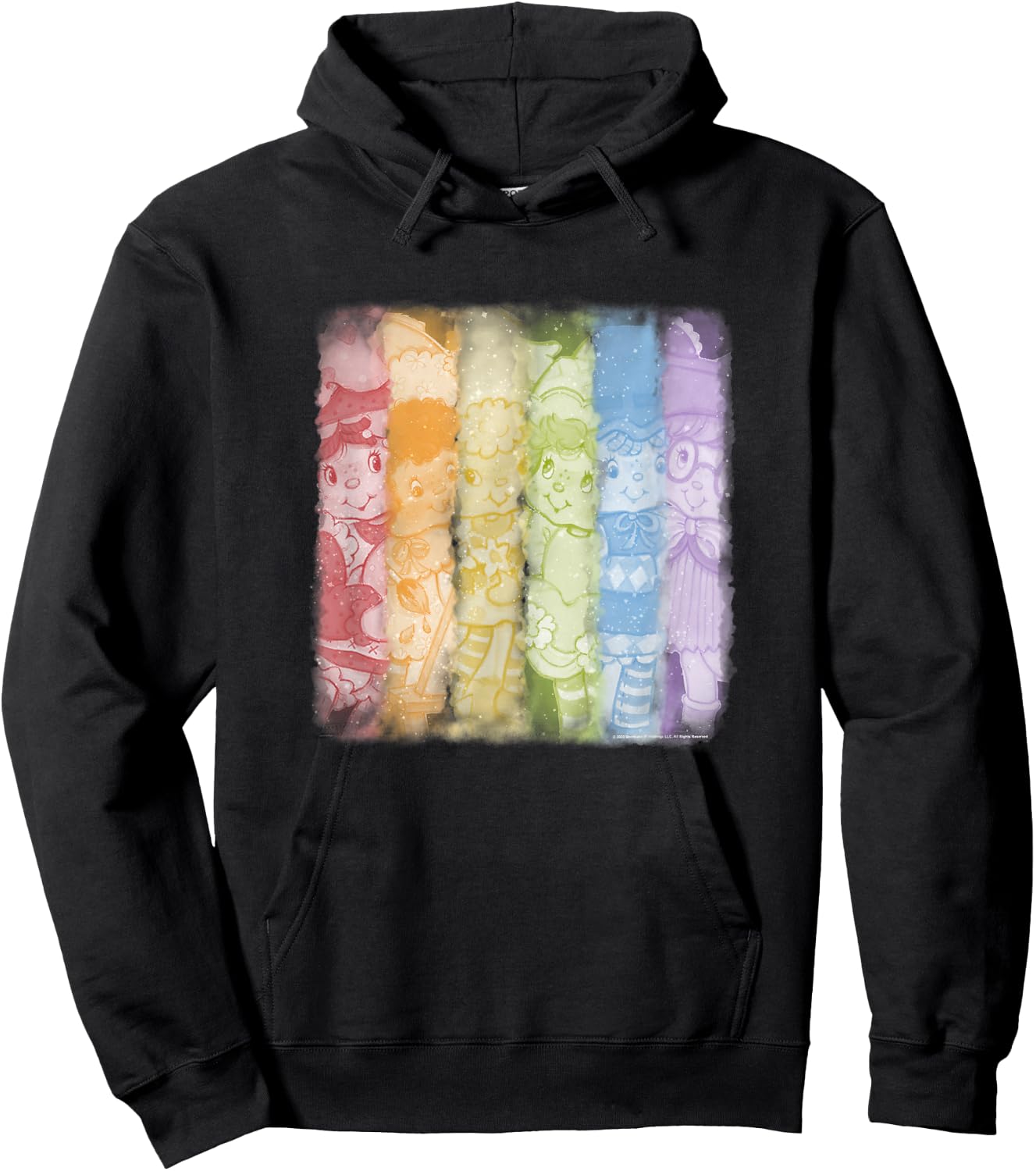 Strawberry Shortcake Vintage Rainbow Character Panels Hoodie - Hoodie | Black