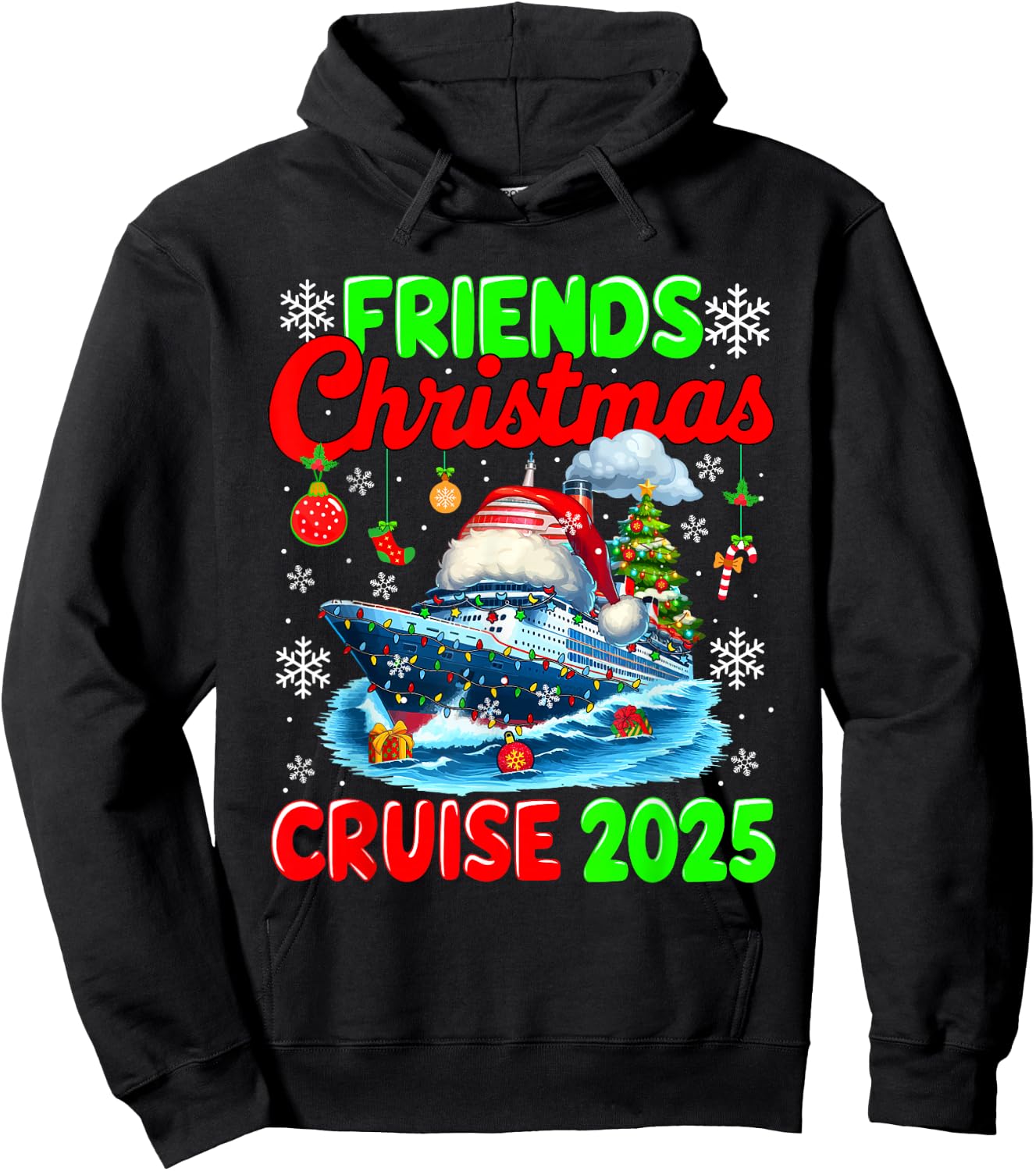 Friends Christmas Cruise 2025 Santa Cruise Ship Cruising Hoodie - Hoodie | Black