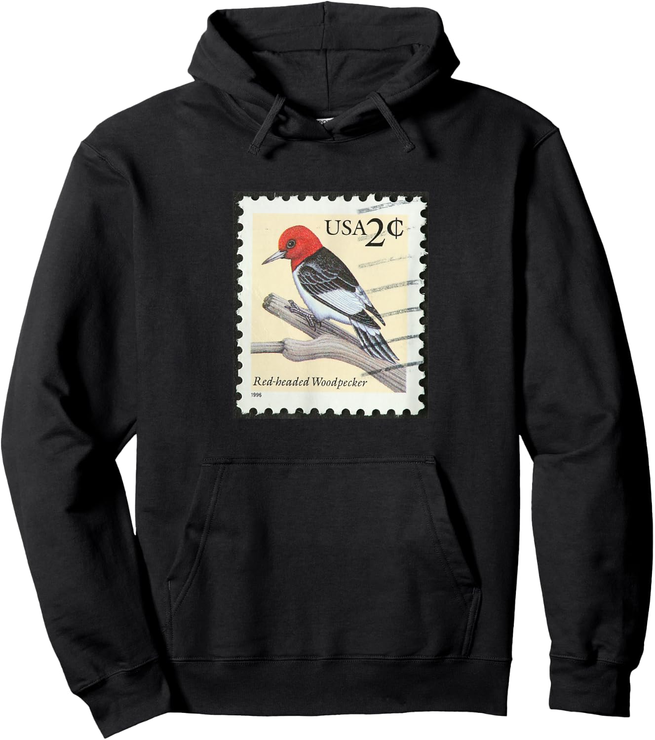 Red Headed Woodpecker Shirt Postage Stamp Bird Vintage Hoodie - Hoodie | Black