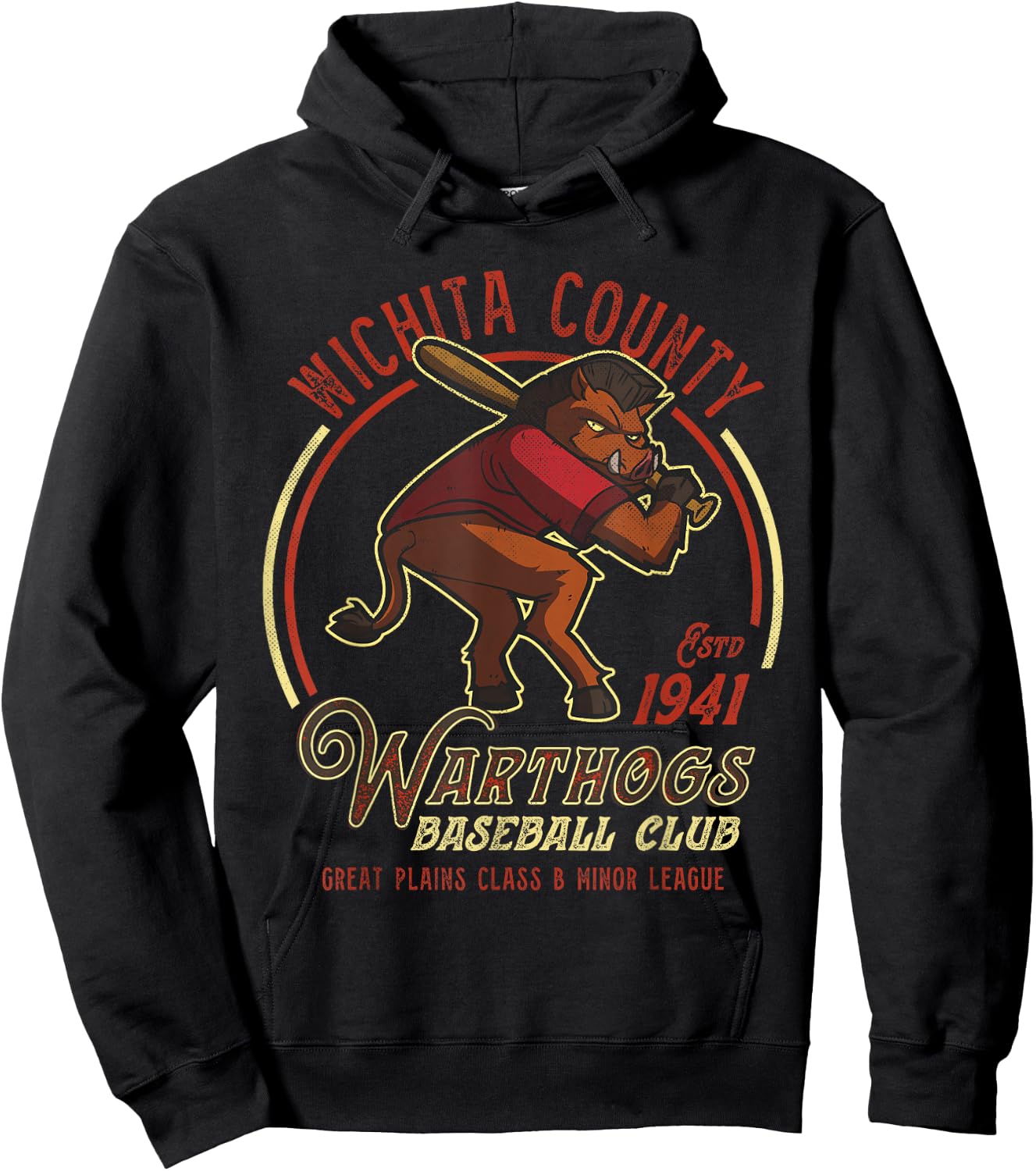 Wichita County Warthogs Retro Minor League Baseball Team Hoodie - Hoodie | Black