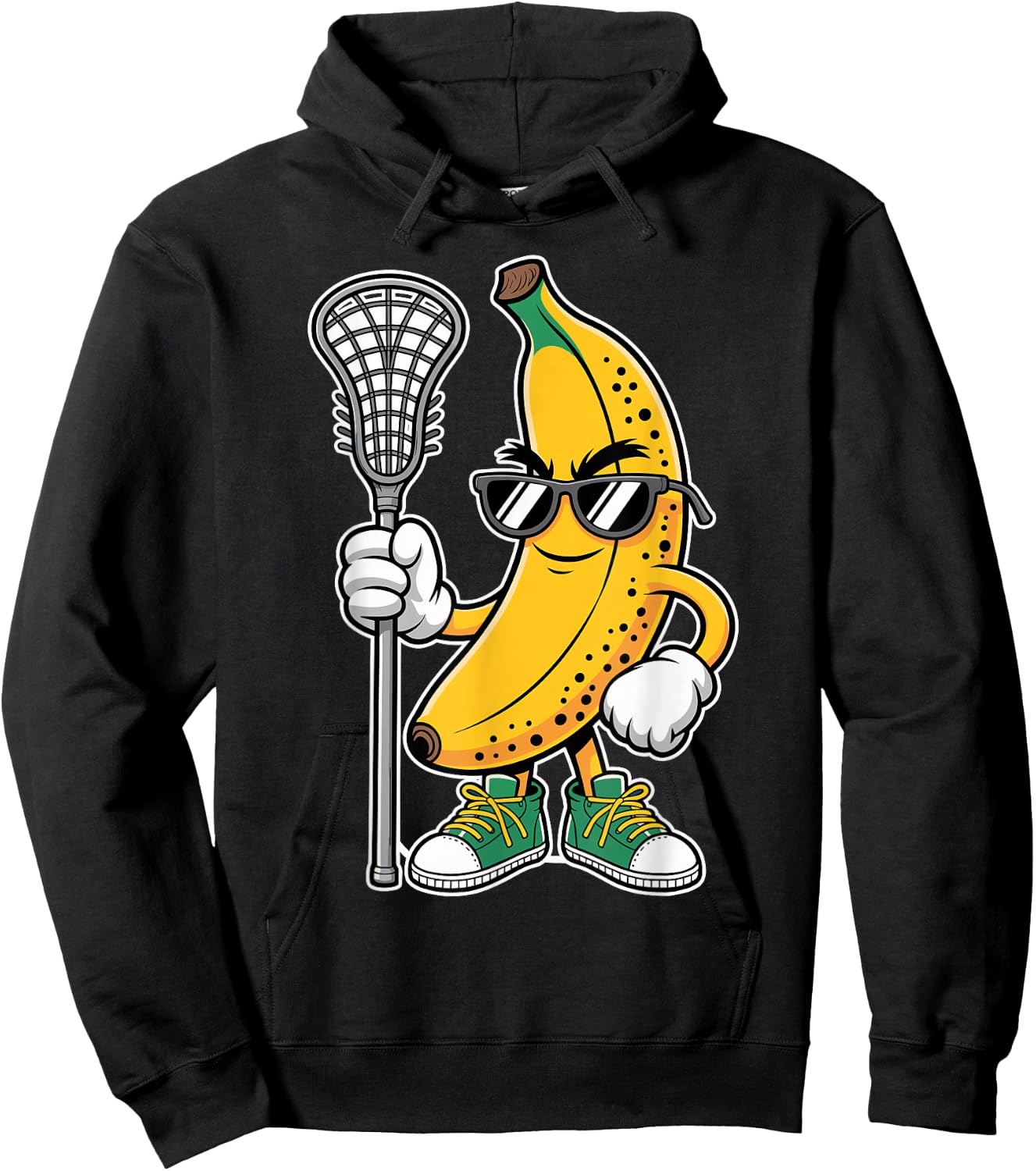 Banana Playing Lacrosse Funny Sports Design Boys Girls Kids Hoodie - Hoodie | Black